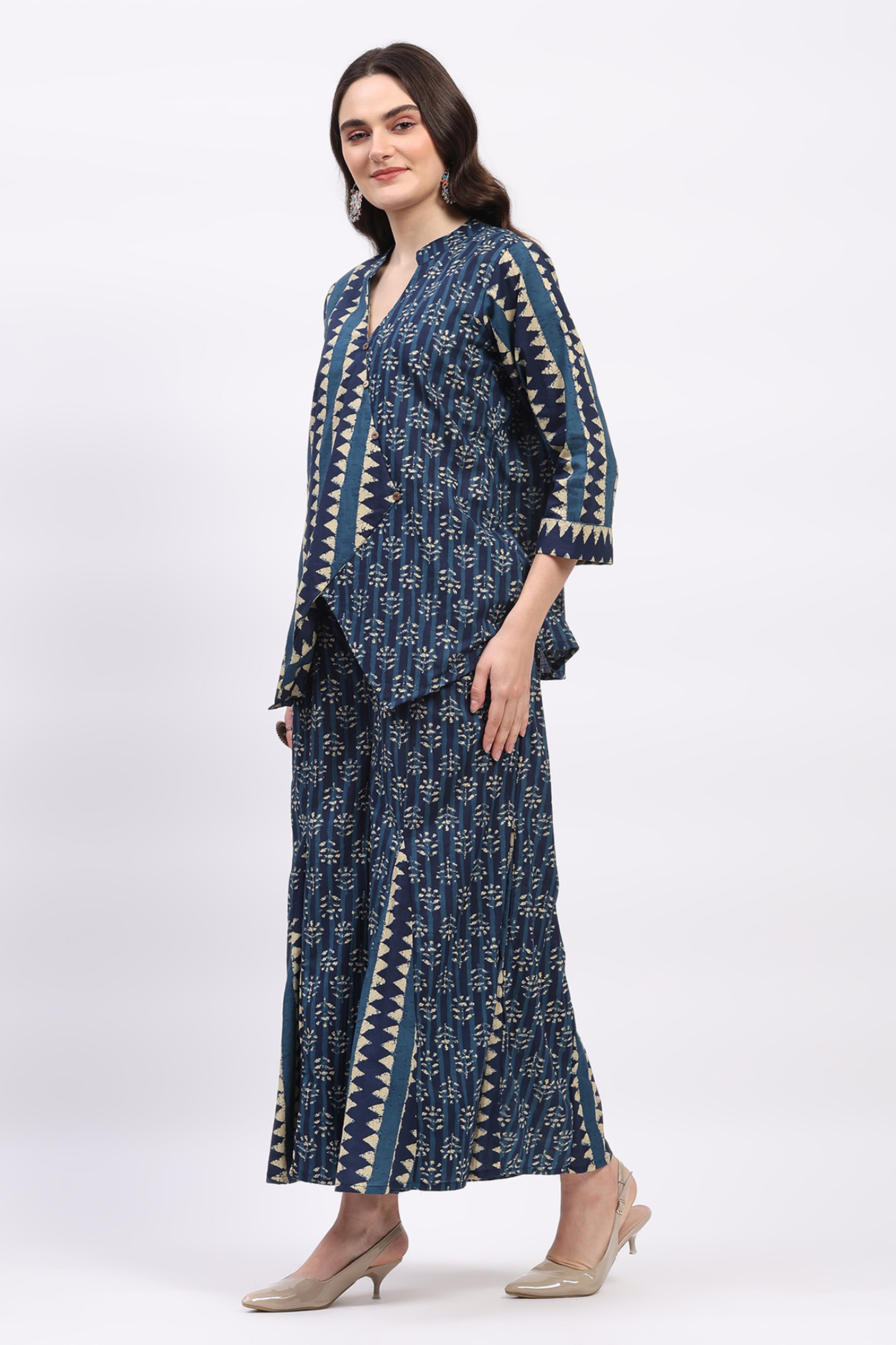 Indigo Block Print Ethnic Top & Sharara Set