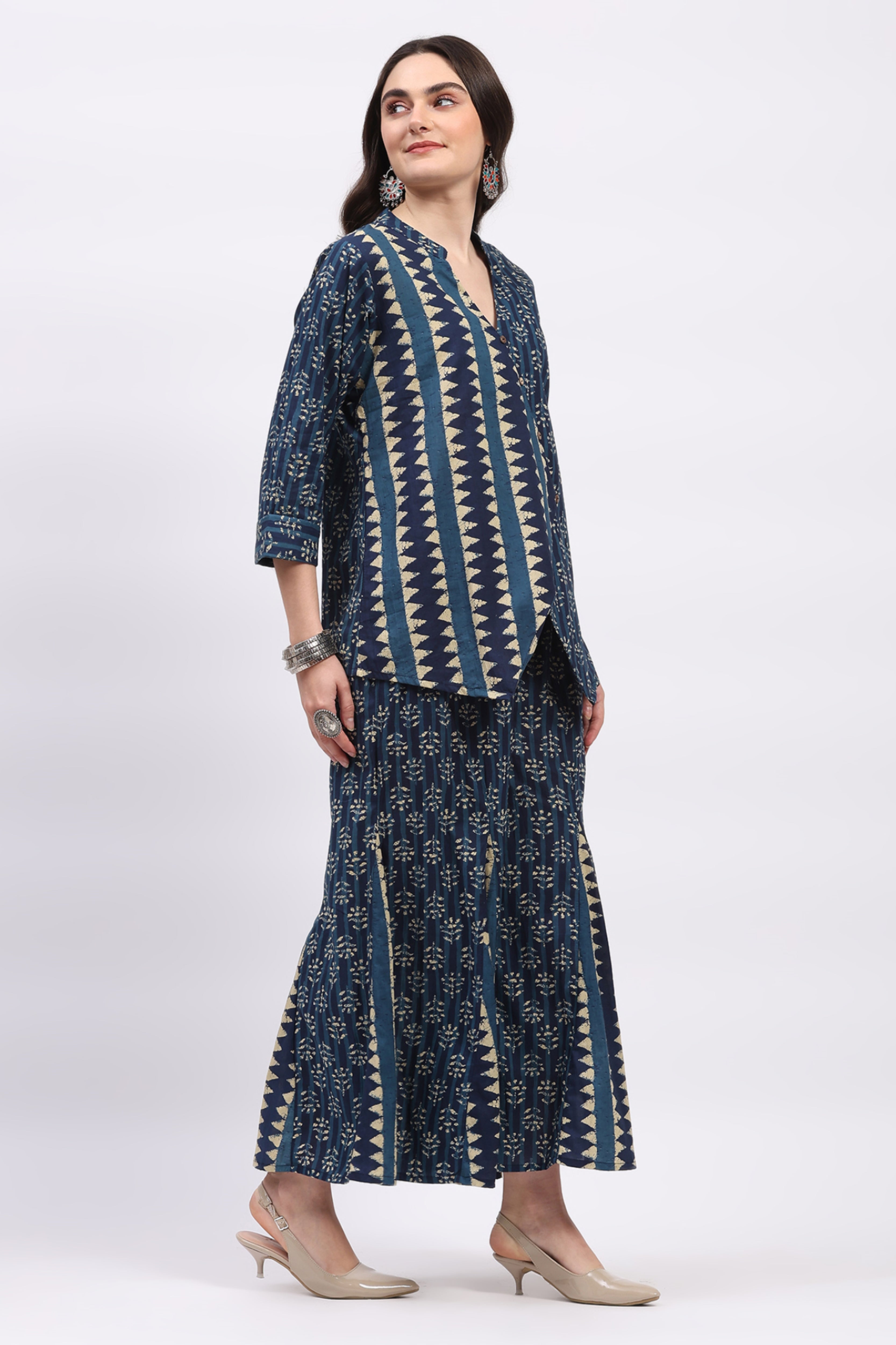 Indigo Block Print Ethnic Top & Sharara Set
