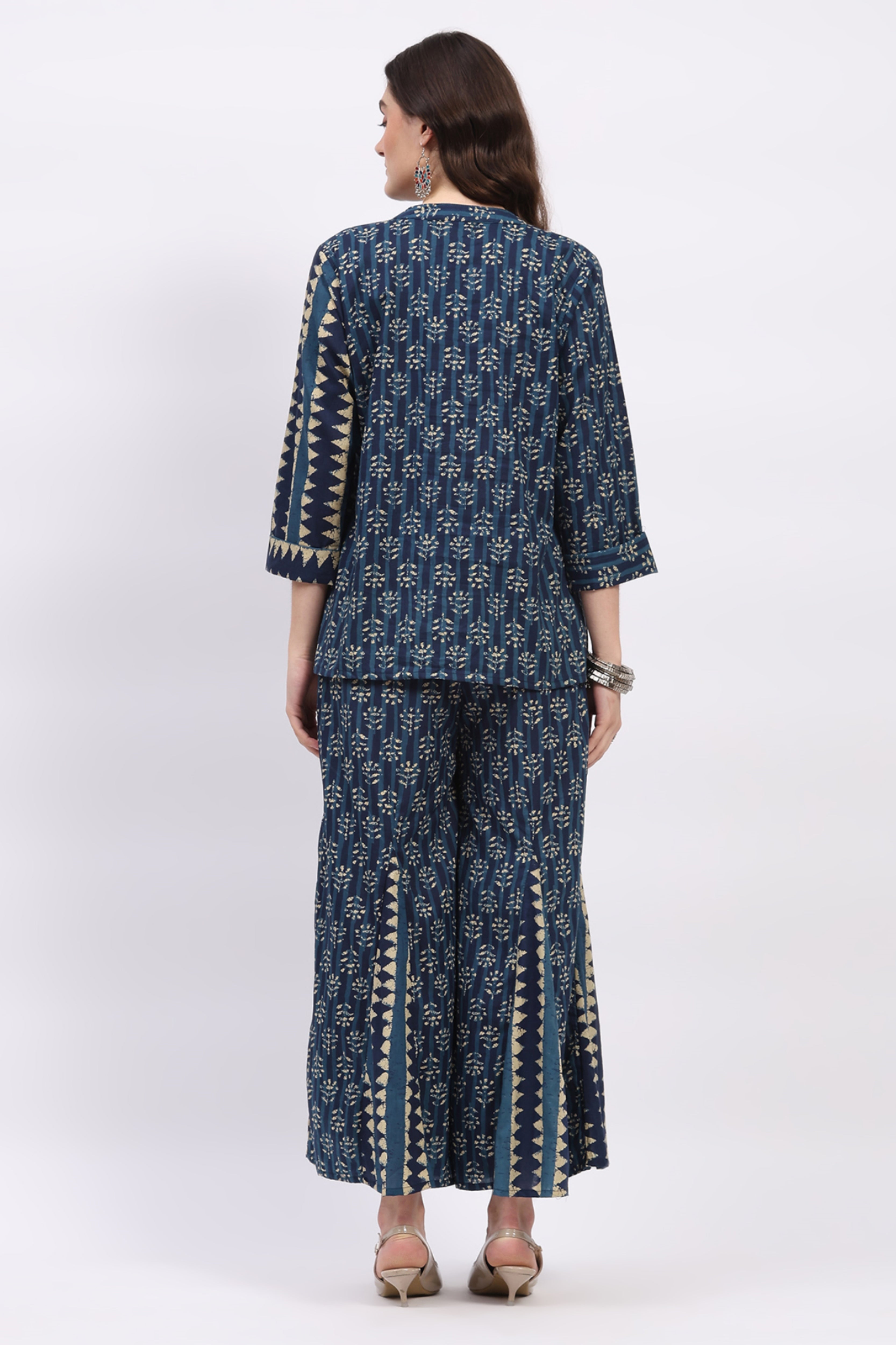 Indigo Block Print Ethnic Top & Sharara Set