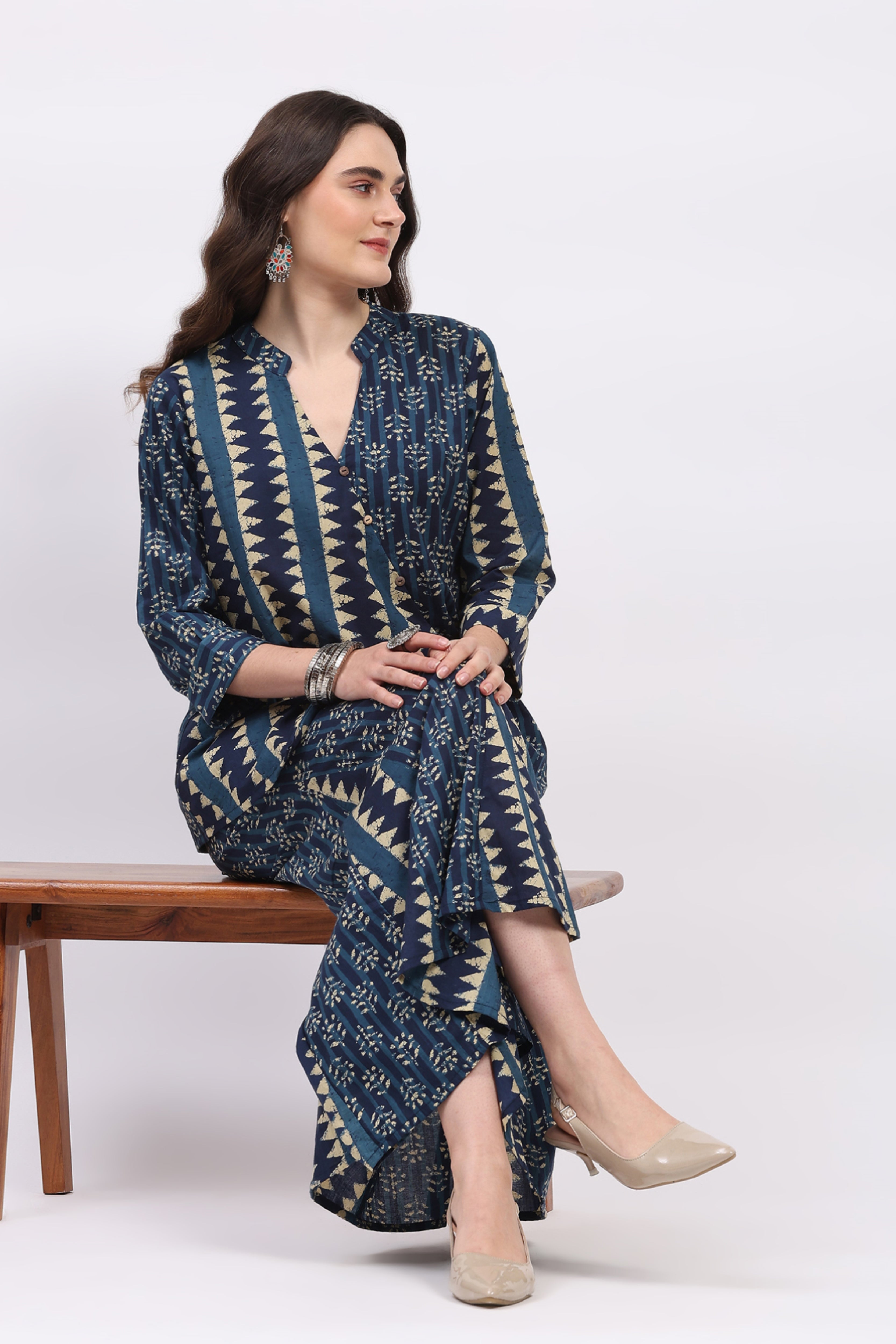 Indigo Block Print Ethnic Top & Sharara Set