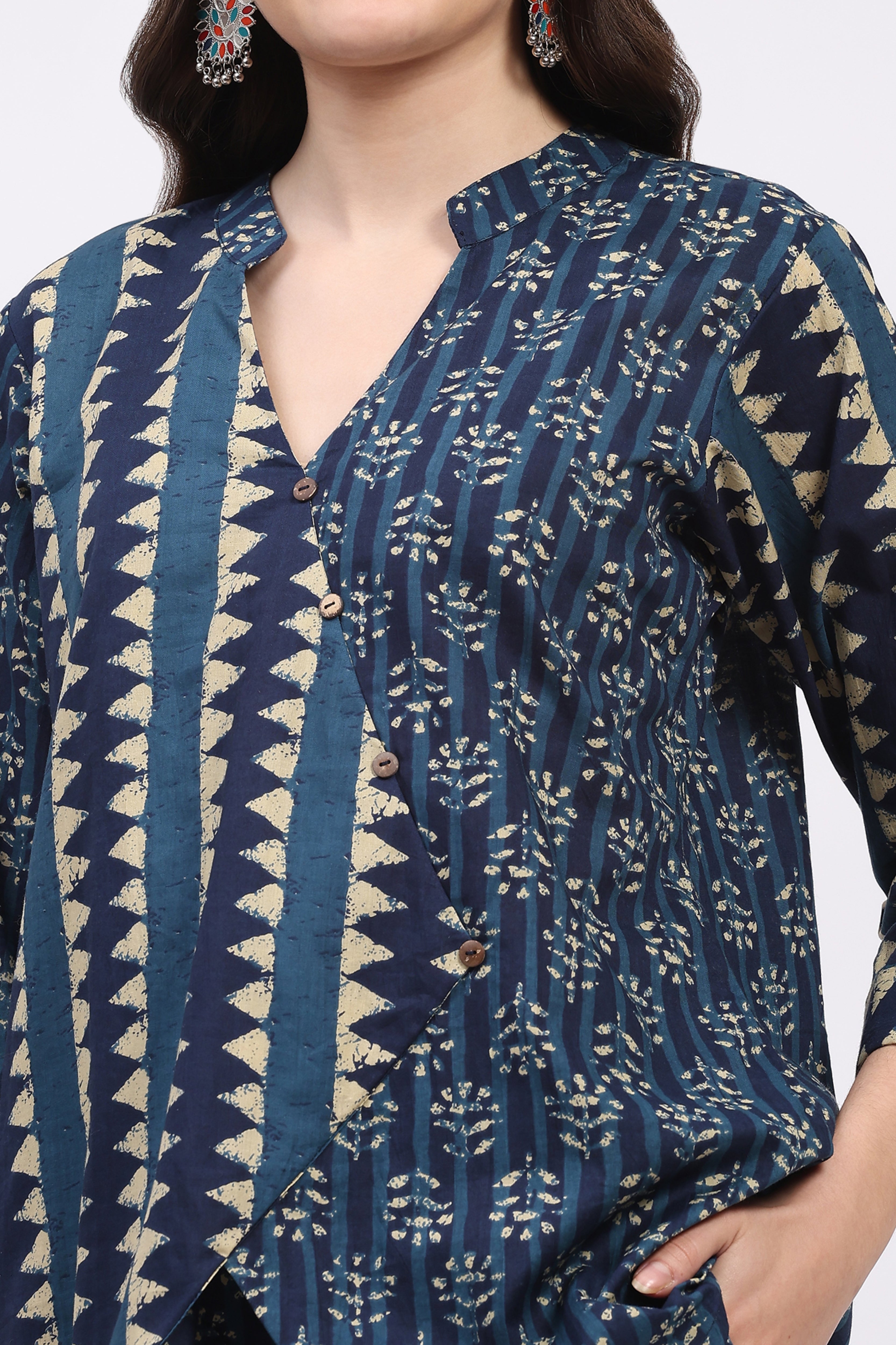 Indigo Block Print Ethnic Top & Sharara Set