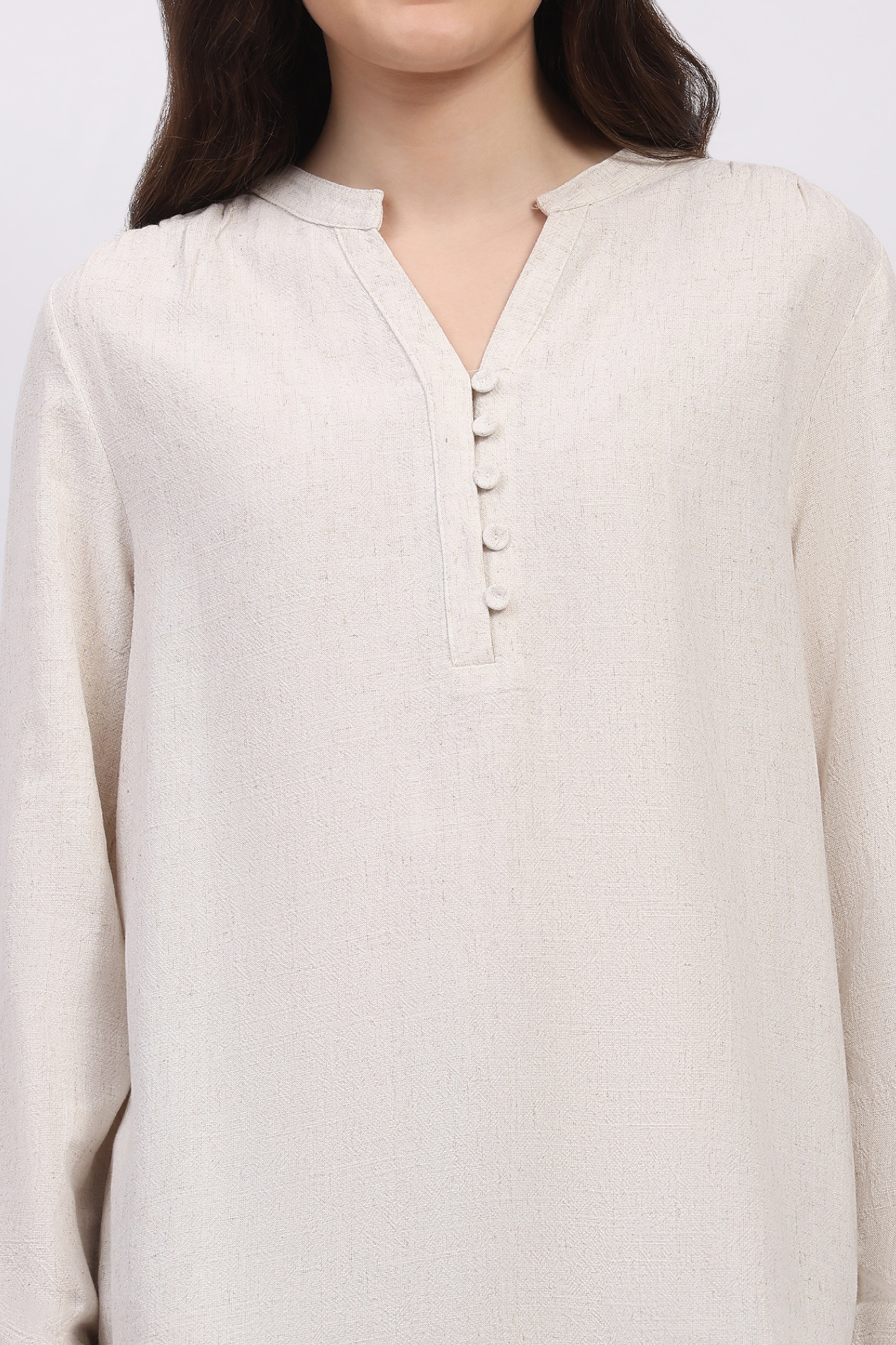 Off White Cotton Linen Blouson Top