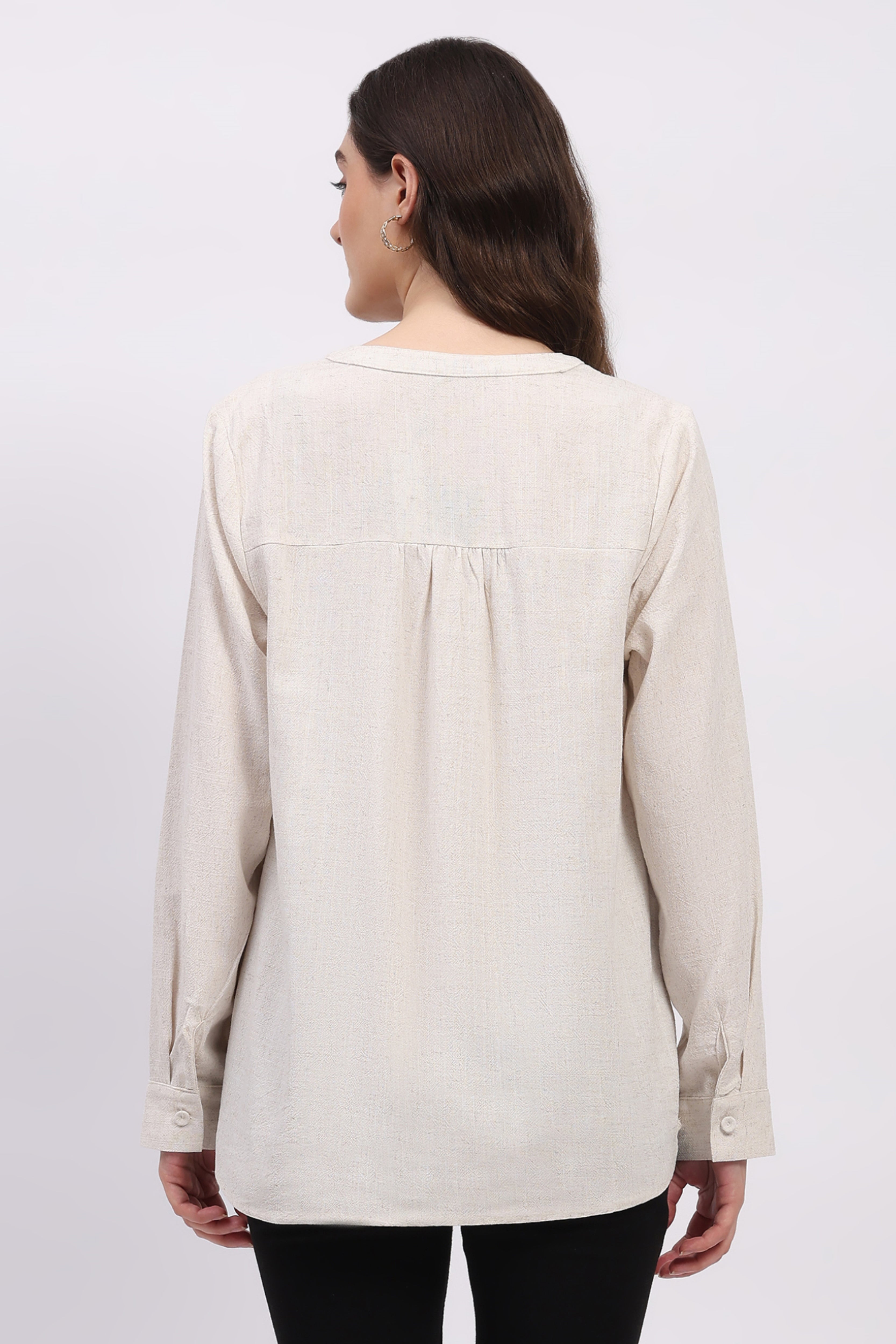 Off White Cotton Linen Blouson Top