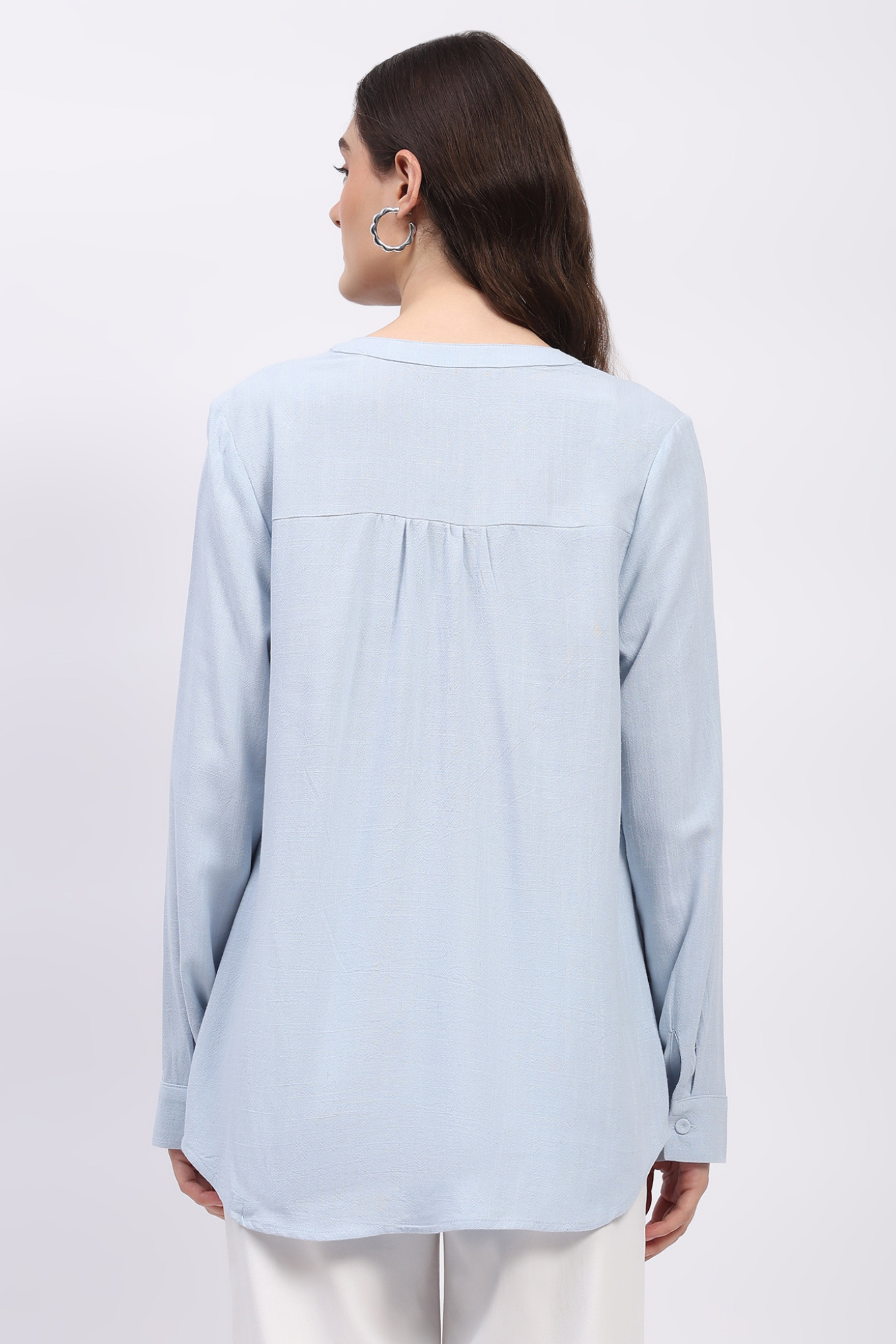 Light Blue Cotton Linen Blouson Top