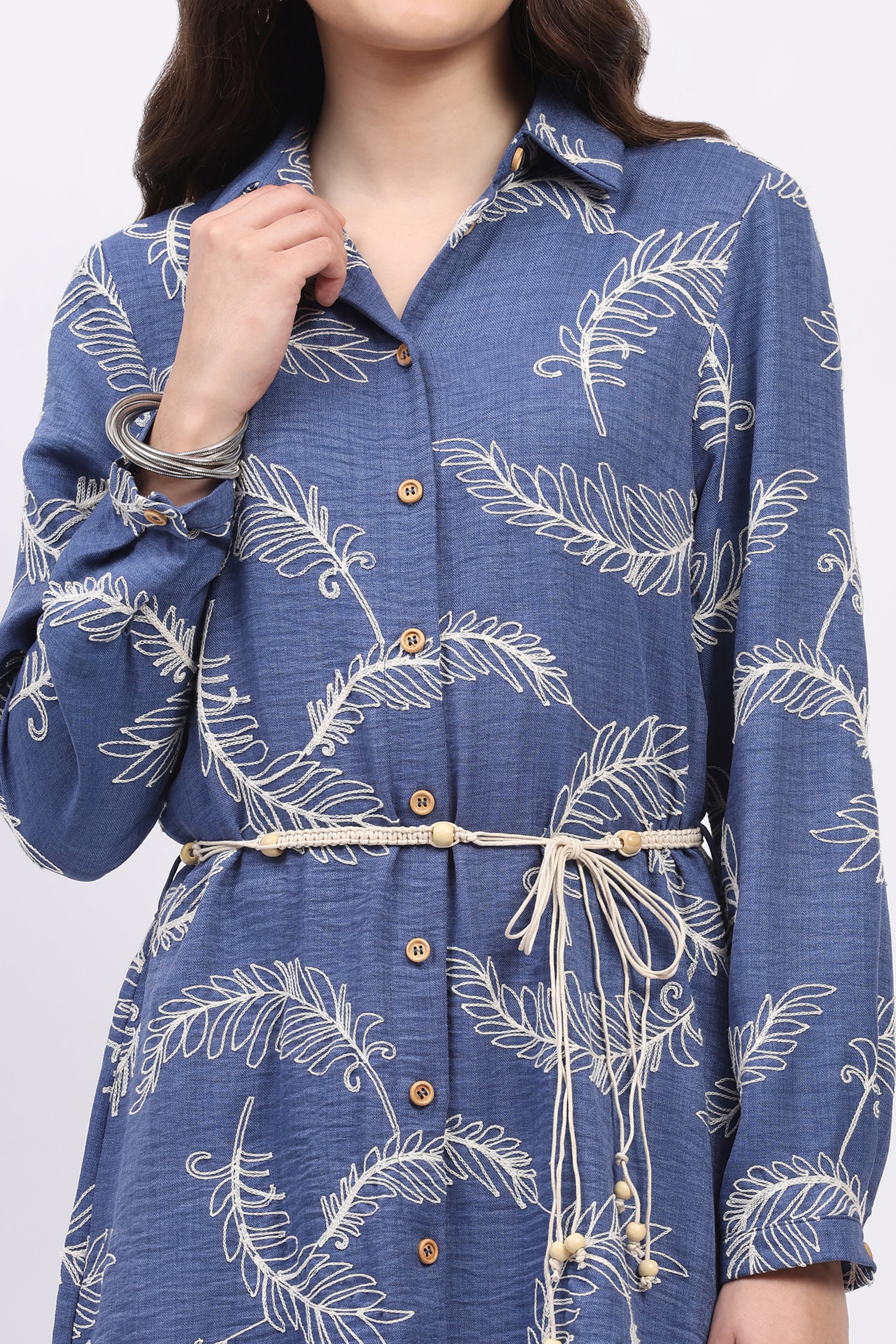Blue Embroidered High-Low Tunic