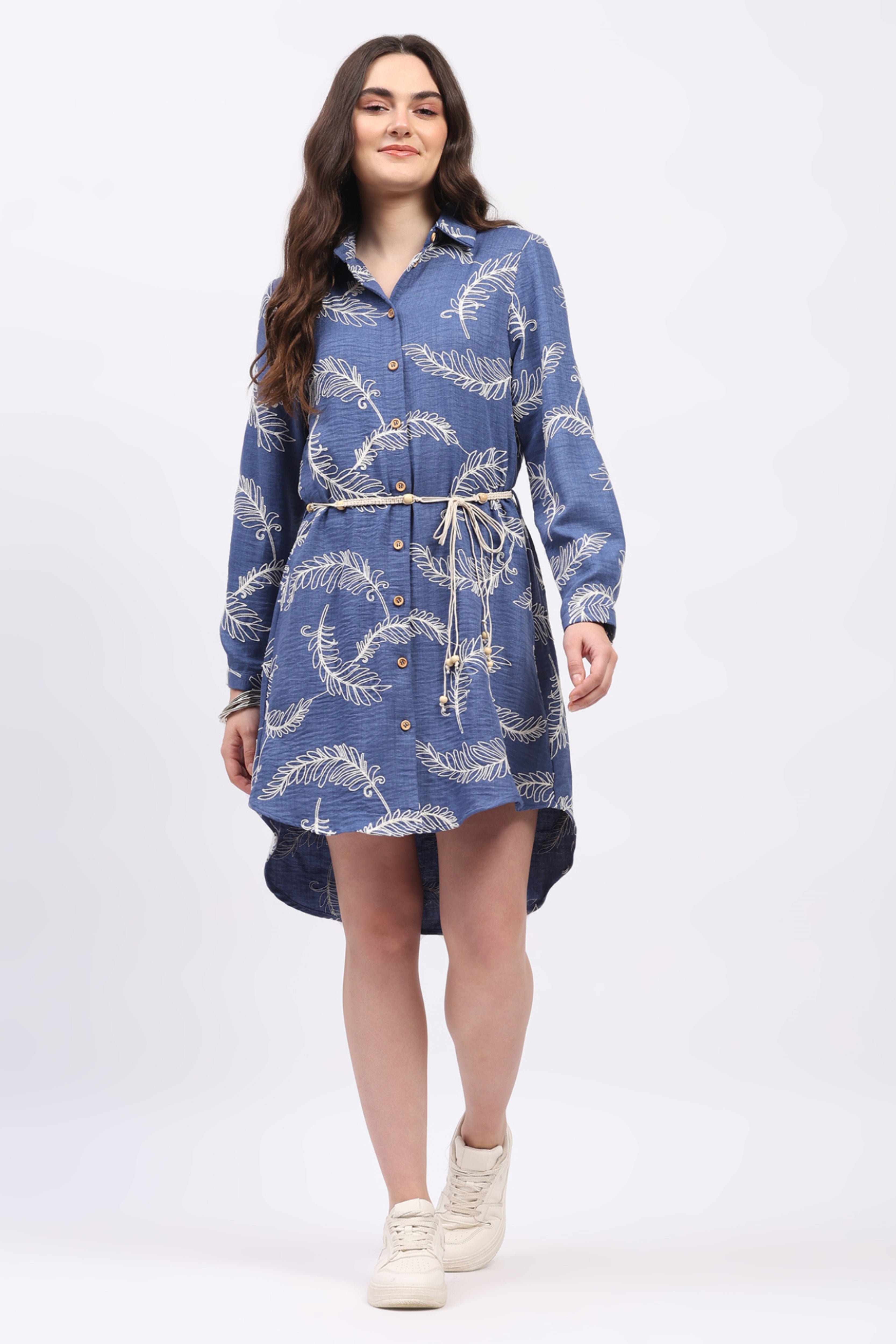Blue Embroidered High-Low Tunic