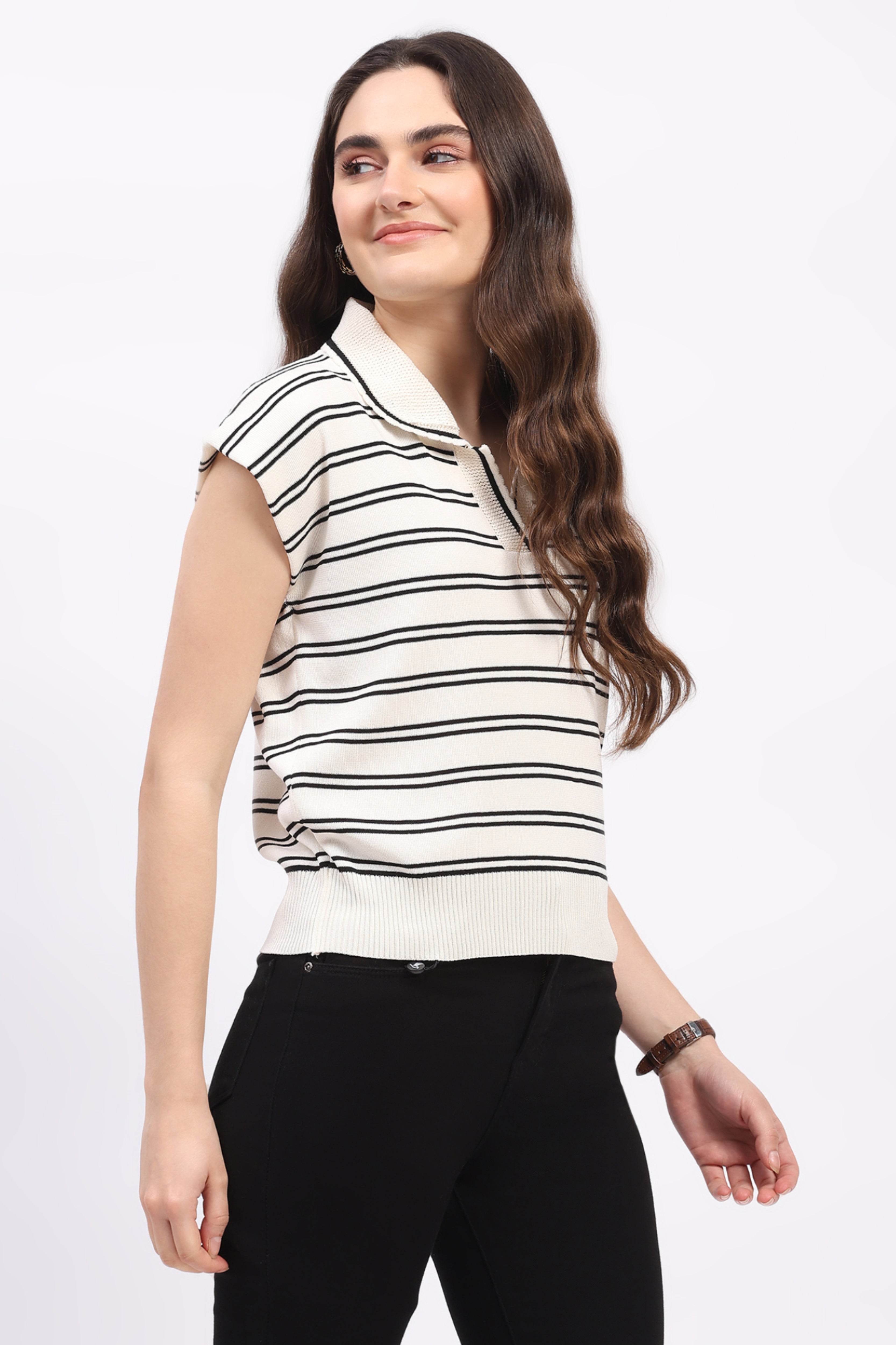 Off-White Striped Viscose Top