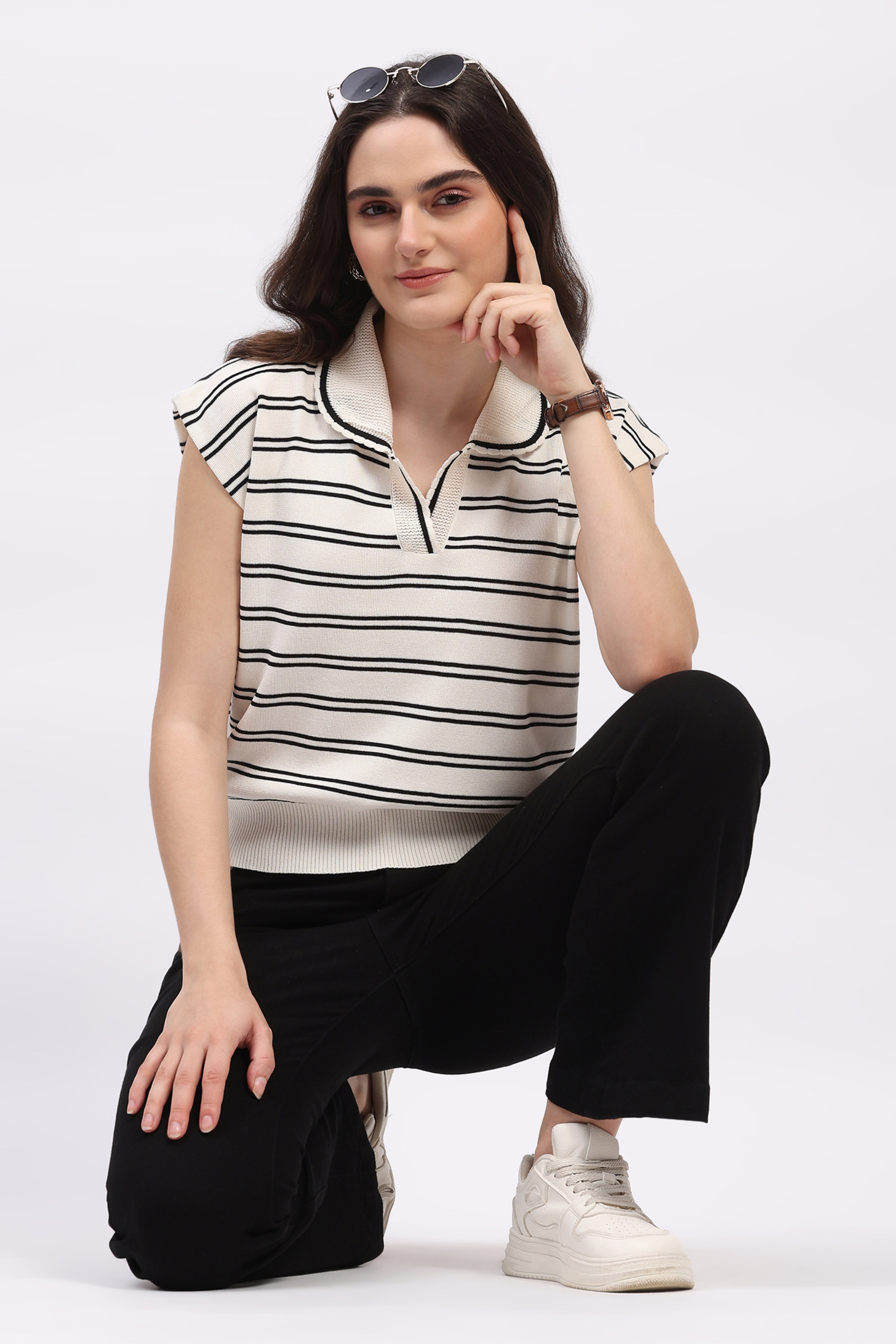 Off-White Striped Viscose Top