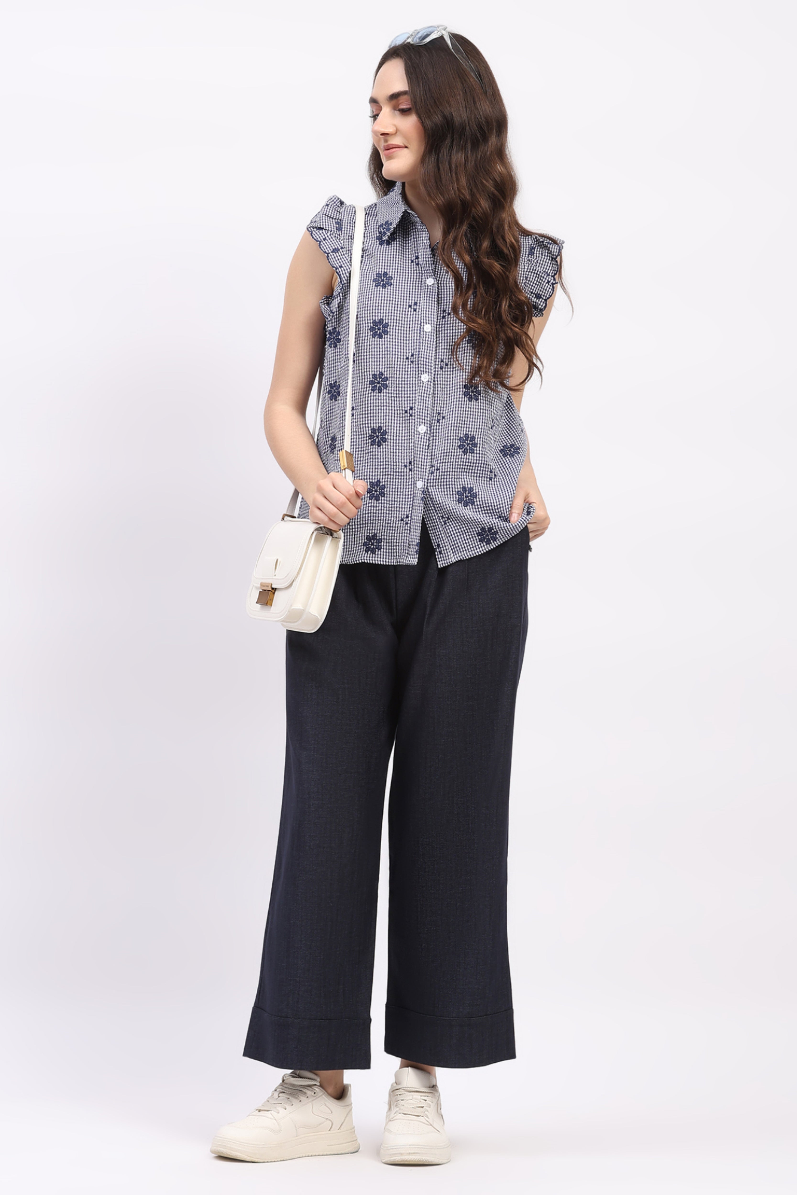 Blue Solid Straight Fit Lower