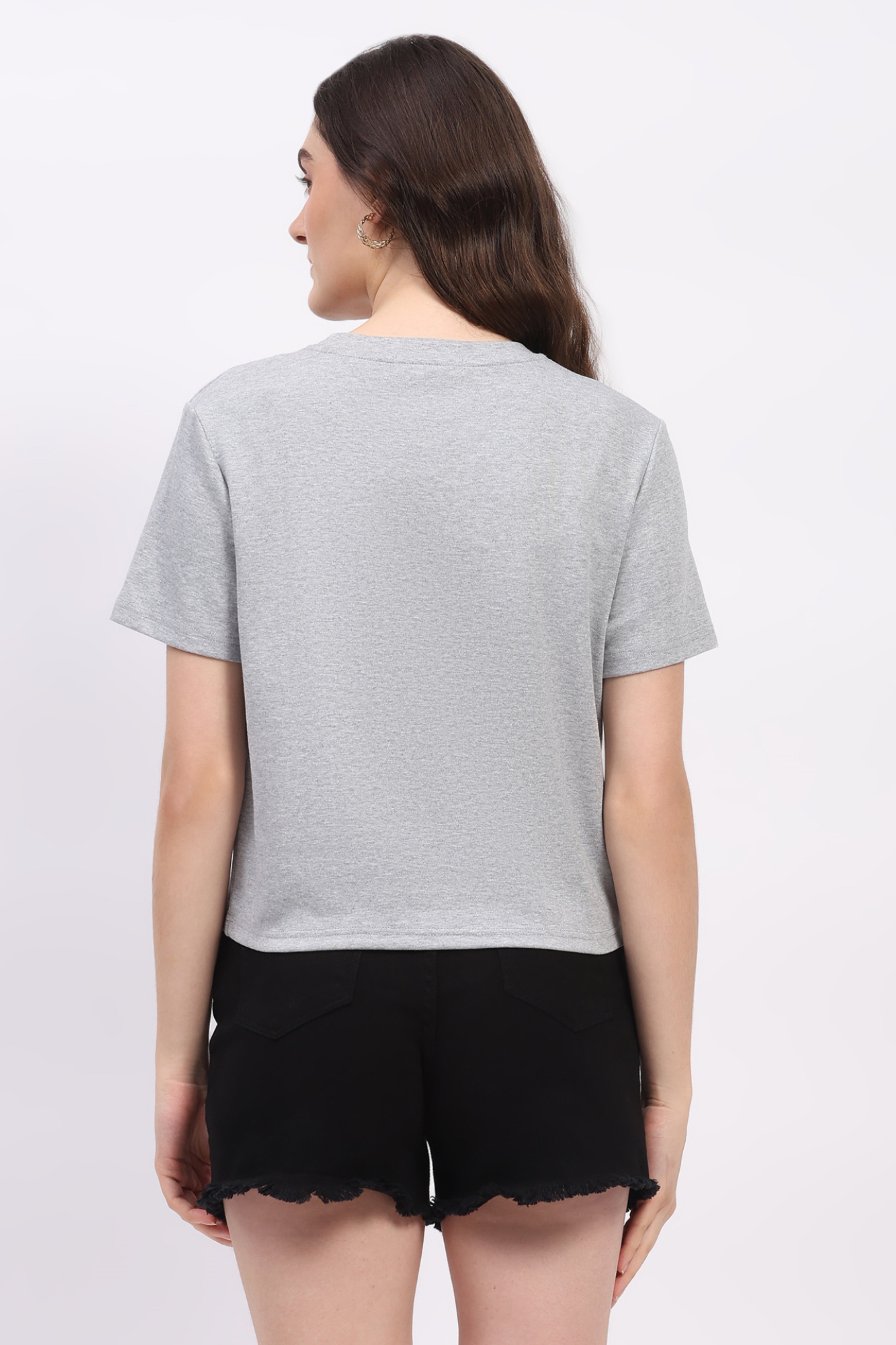 Grey Melange Embroidered Top