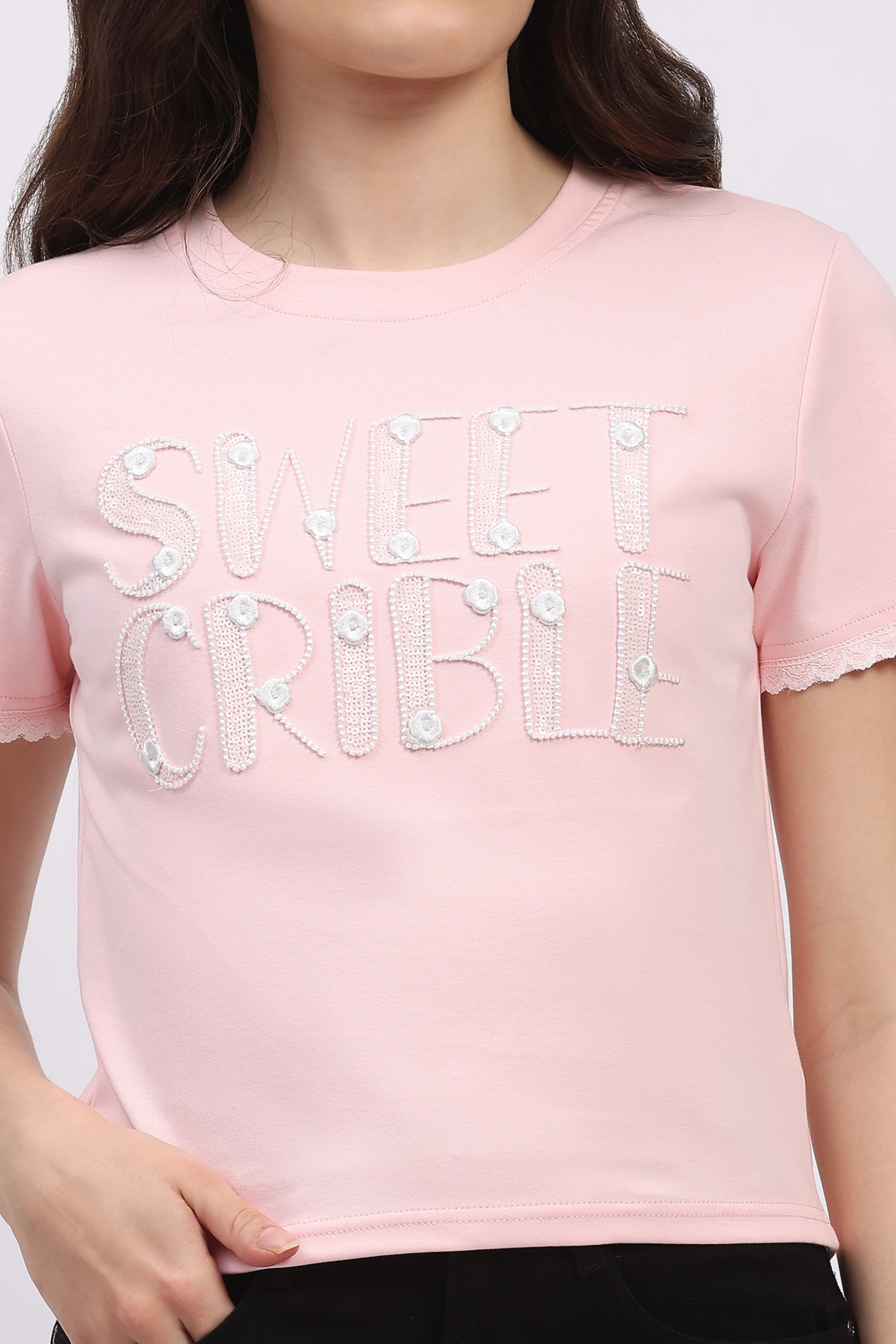 Pink Embroidered Modal Blend Top