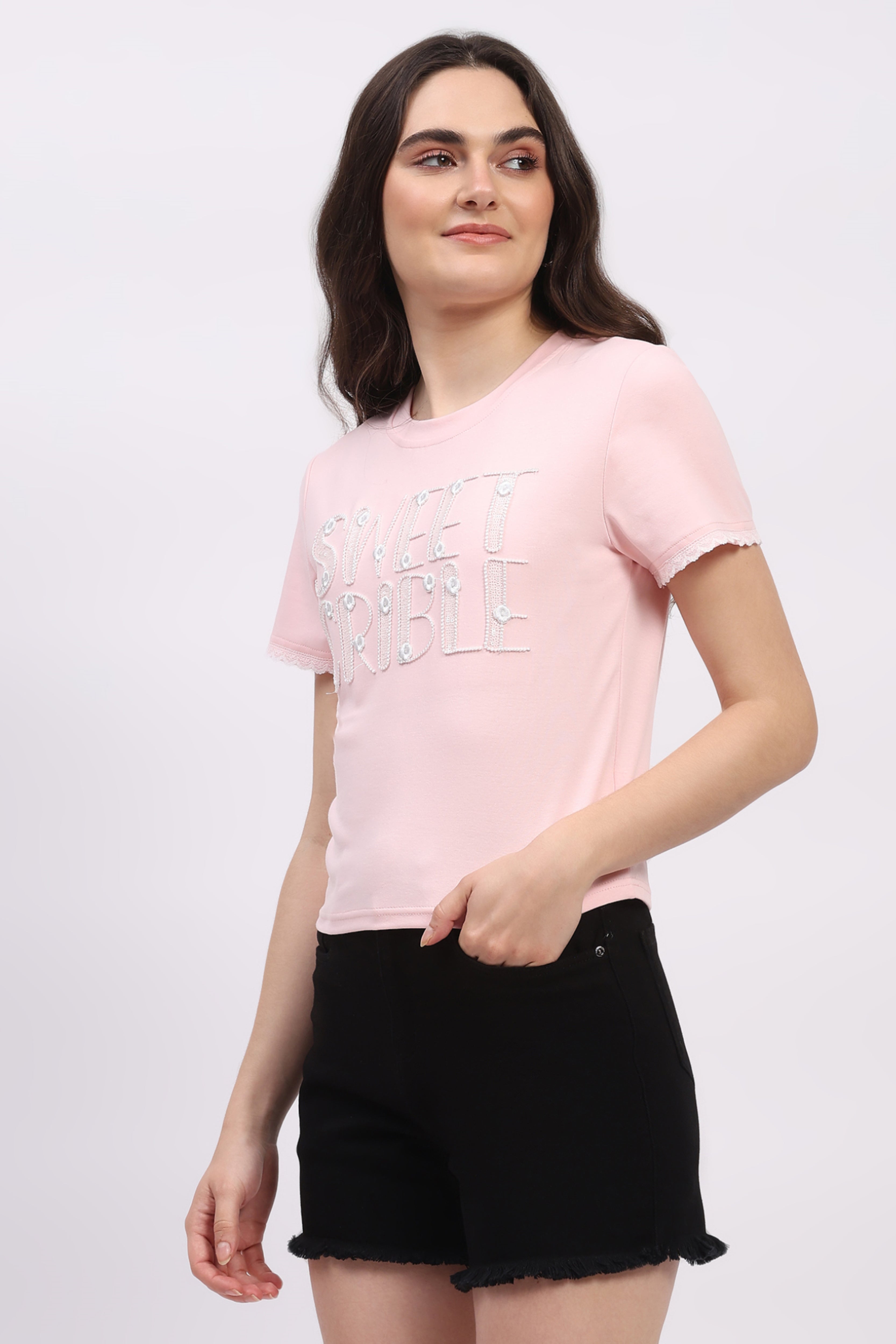 Pink Embroidered Modal Blend Top