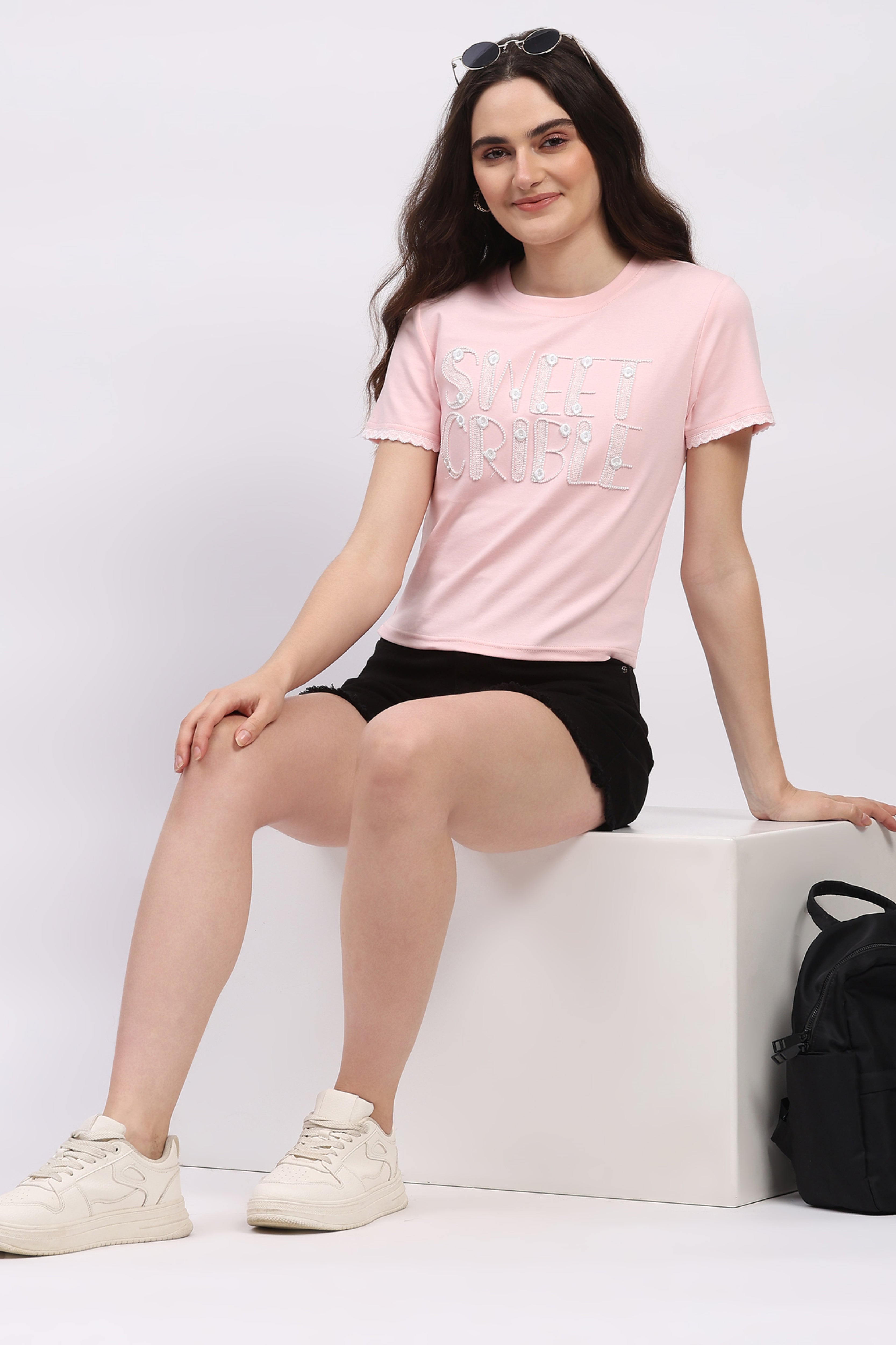 Pink Embroidered Modal Blend Top