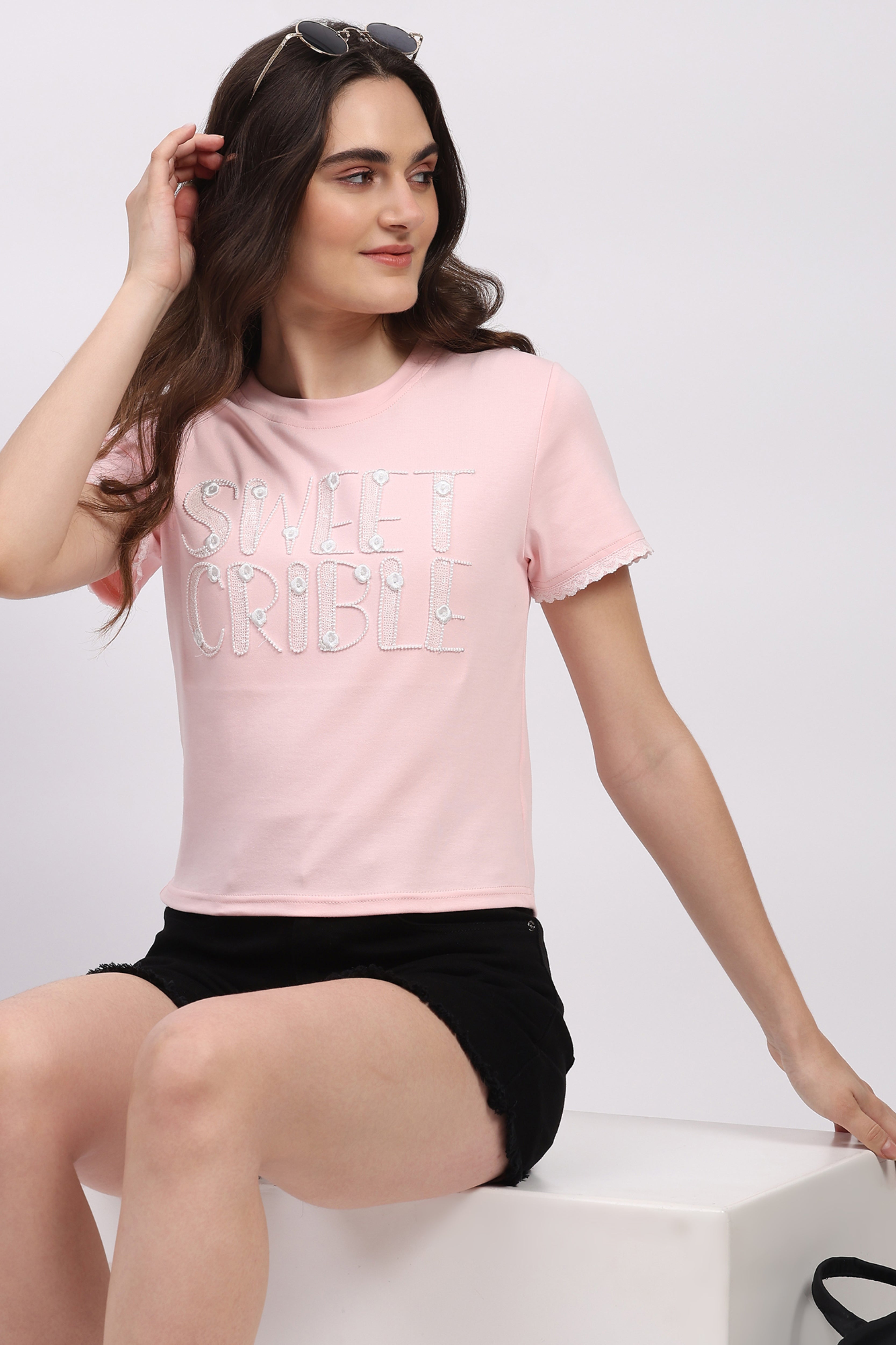Pink Embroidered Modal Blend Top