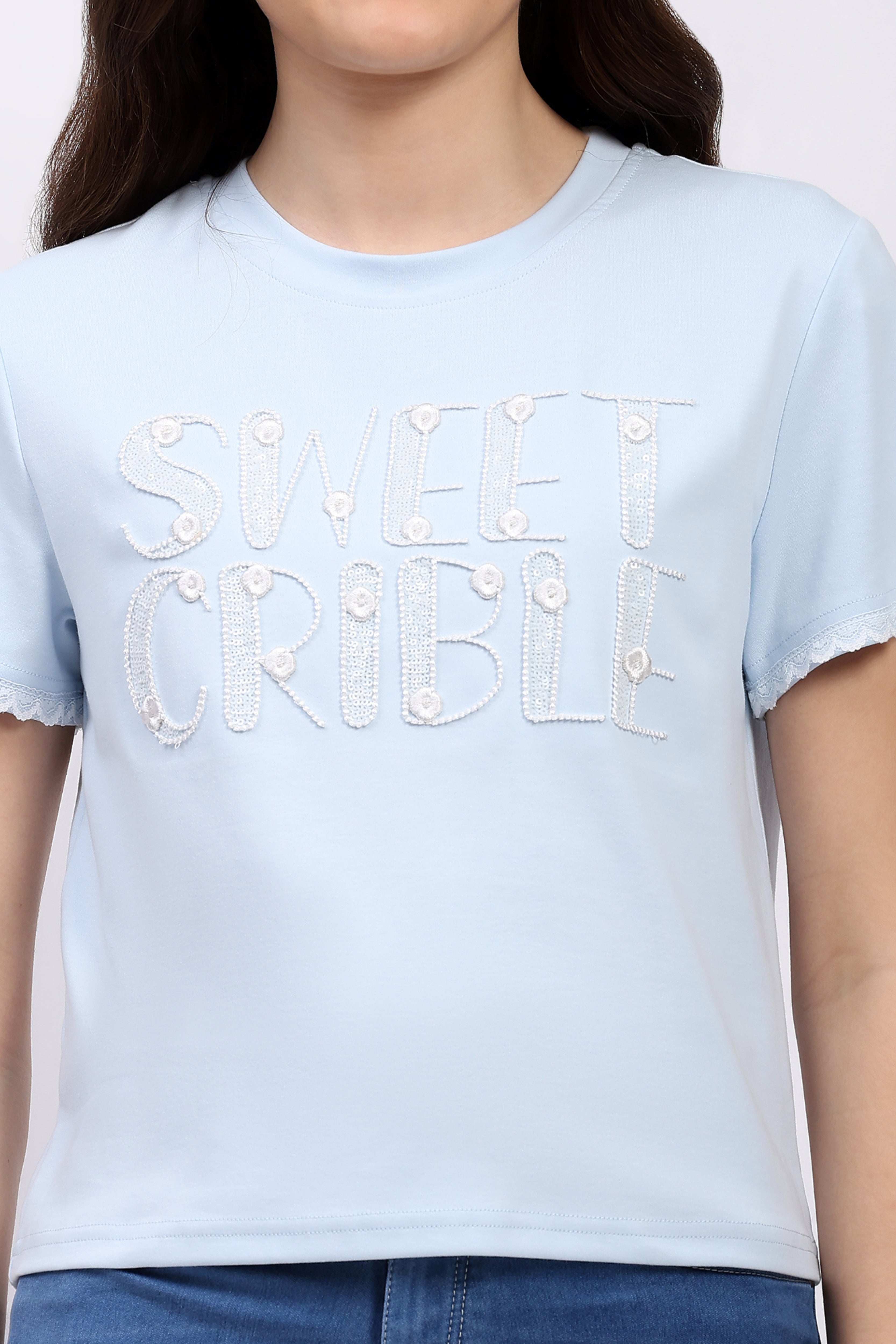Powder Blue Embroidered Modal Blend Top