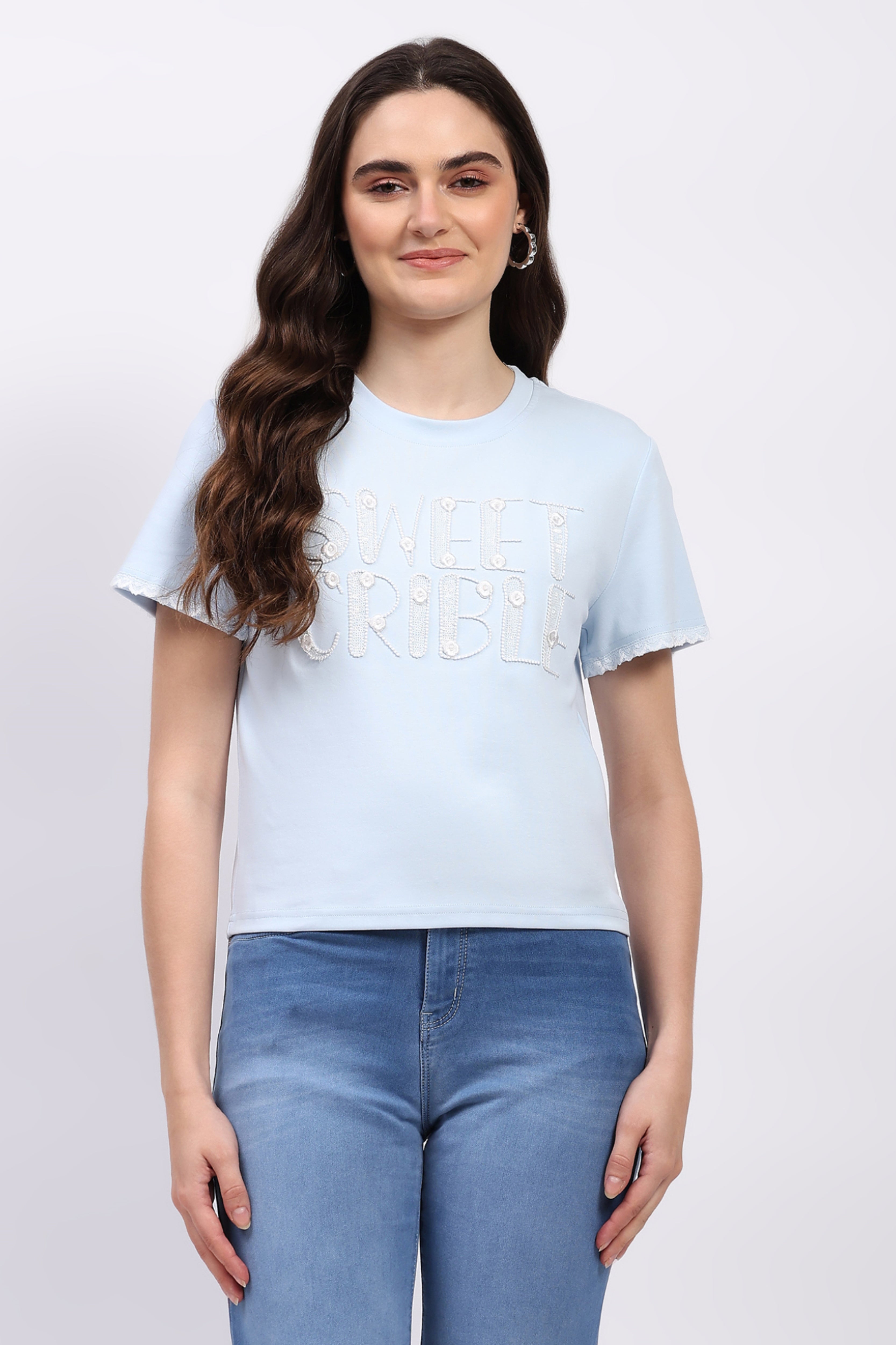 Powder Blue Embroidered Modal Blend Top