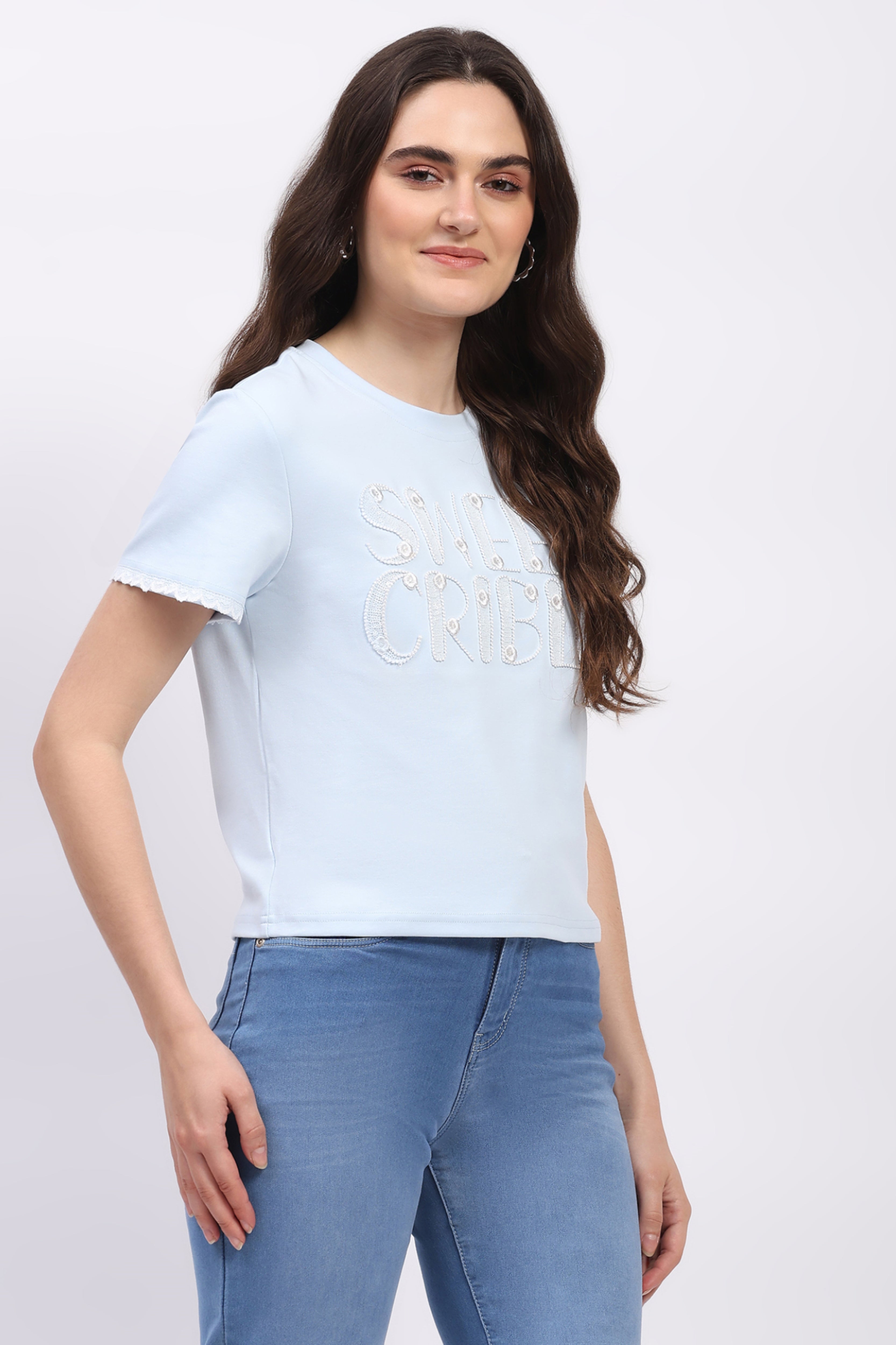 Powder Blue Embroidered Modal Blend Top