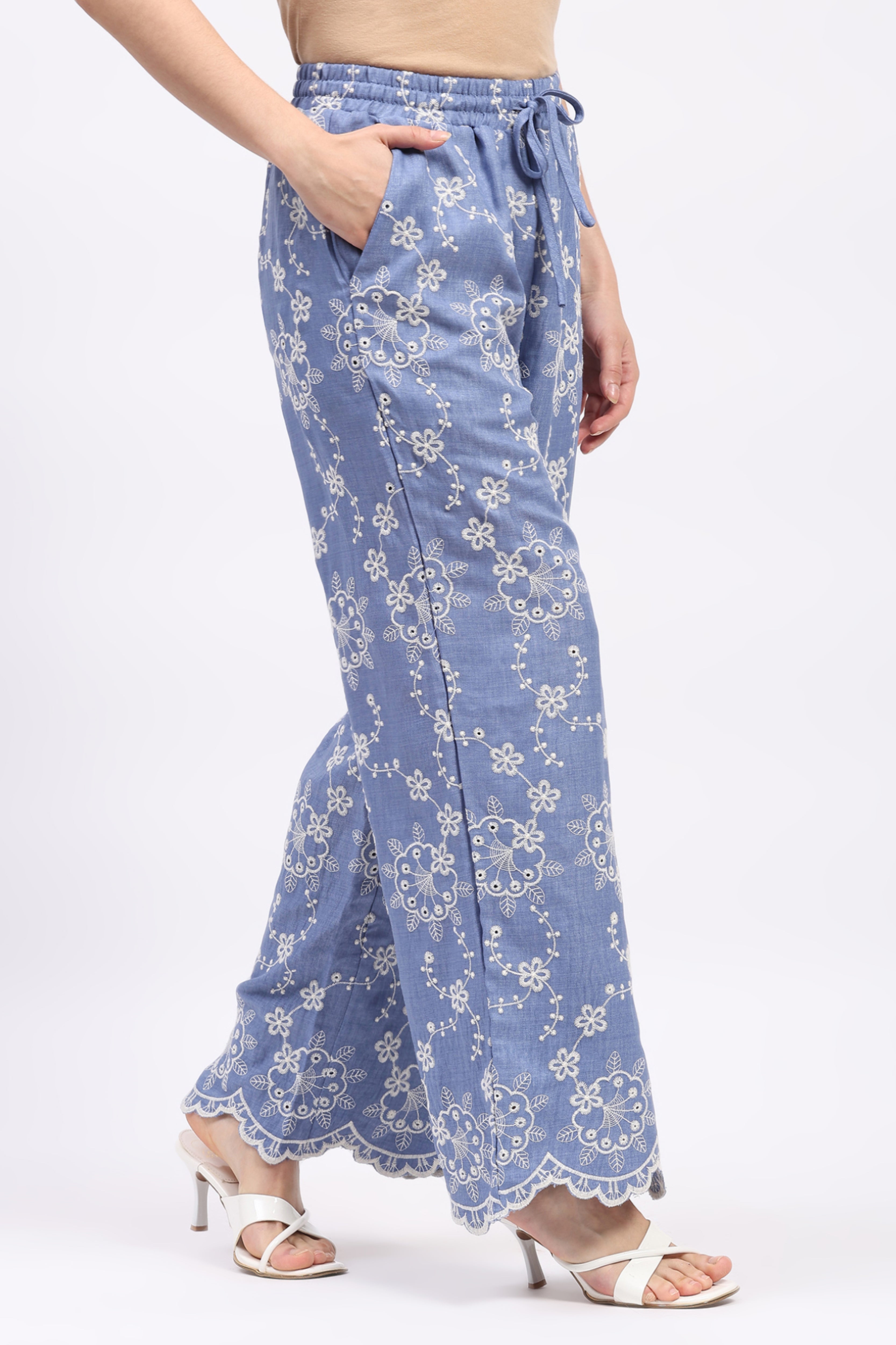 Blue Schiffili Embroidered Lower
