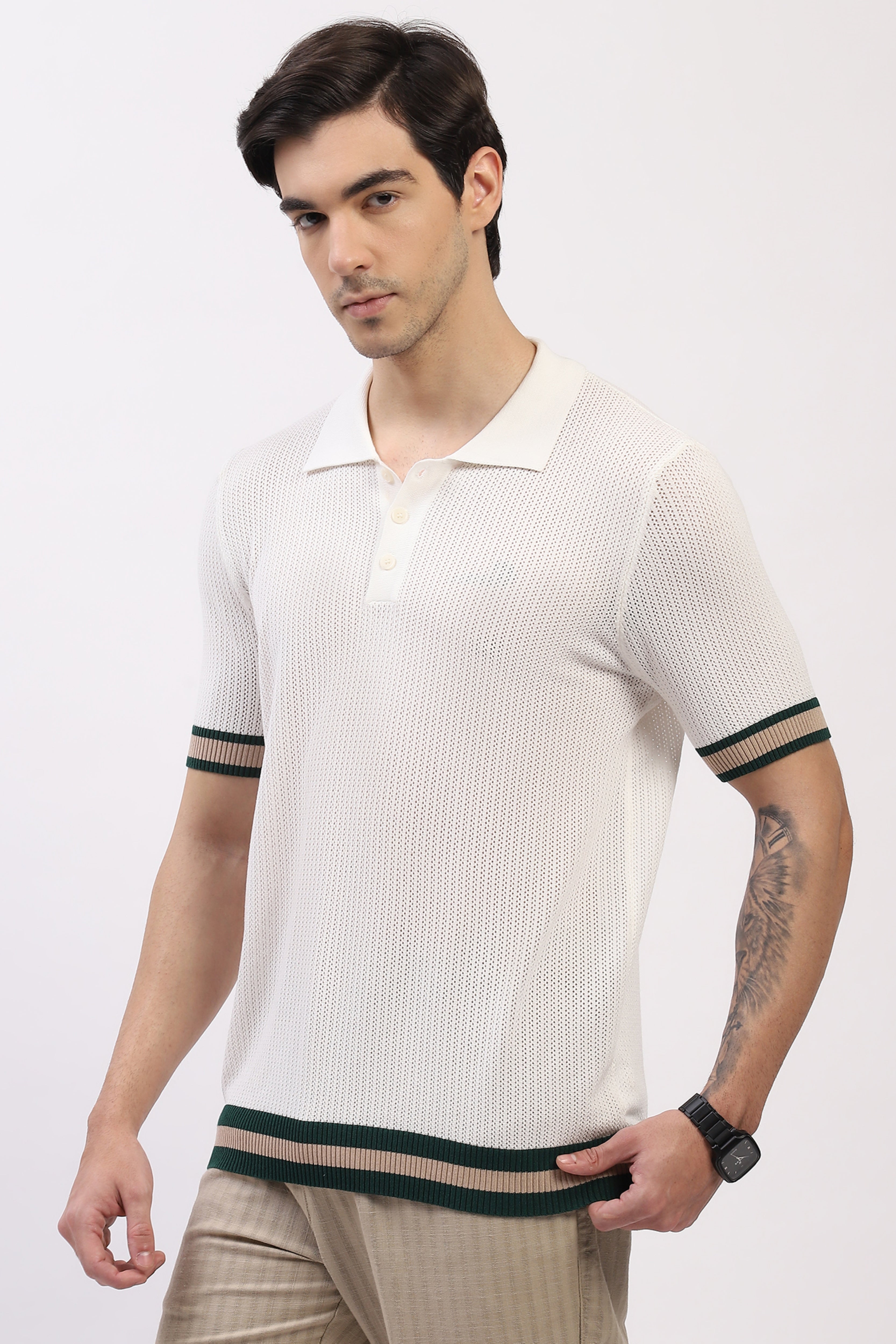 White Cotton Blend Polo T-Shirt
