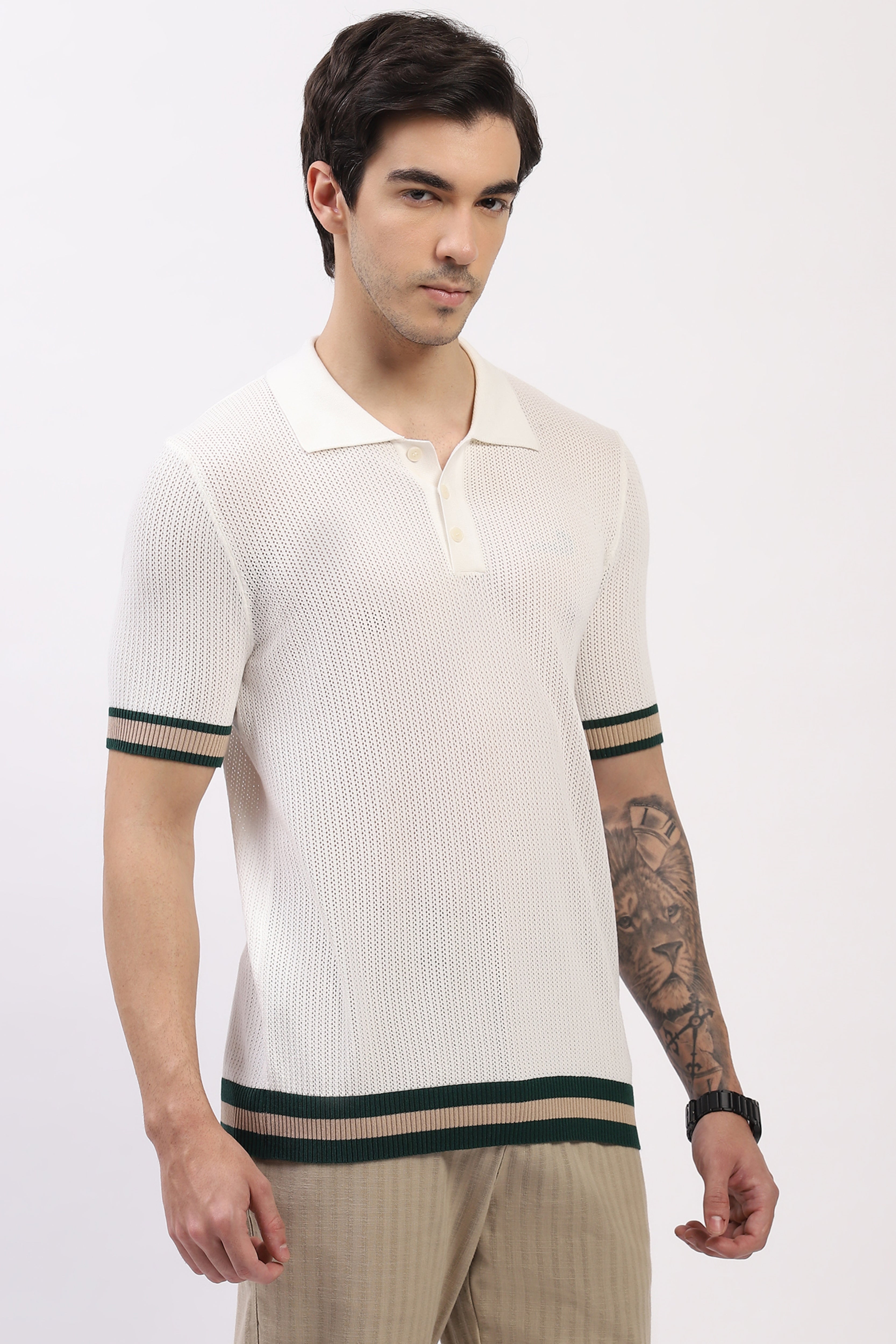 White Cotton Blend Polo T-Shirt