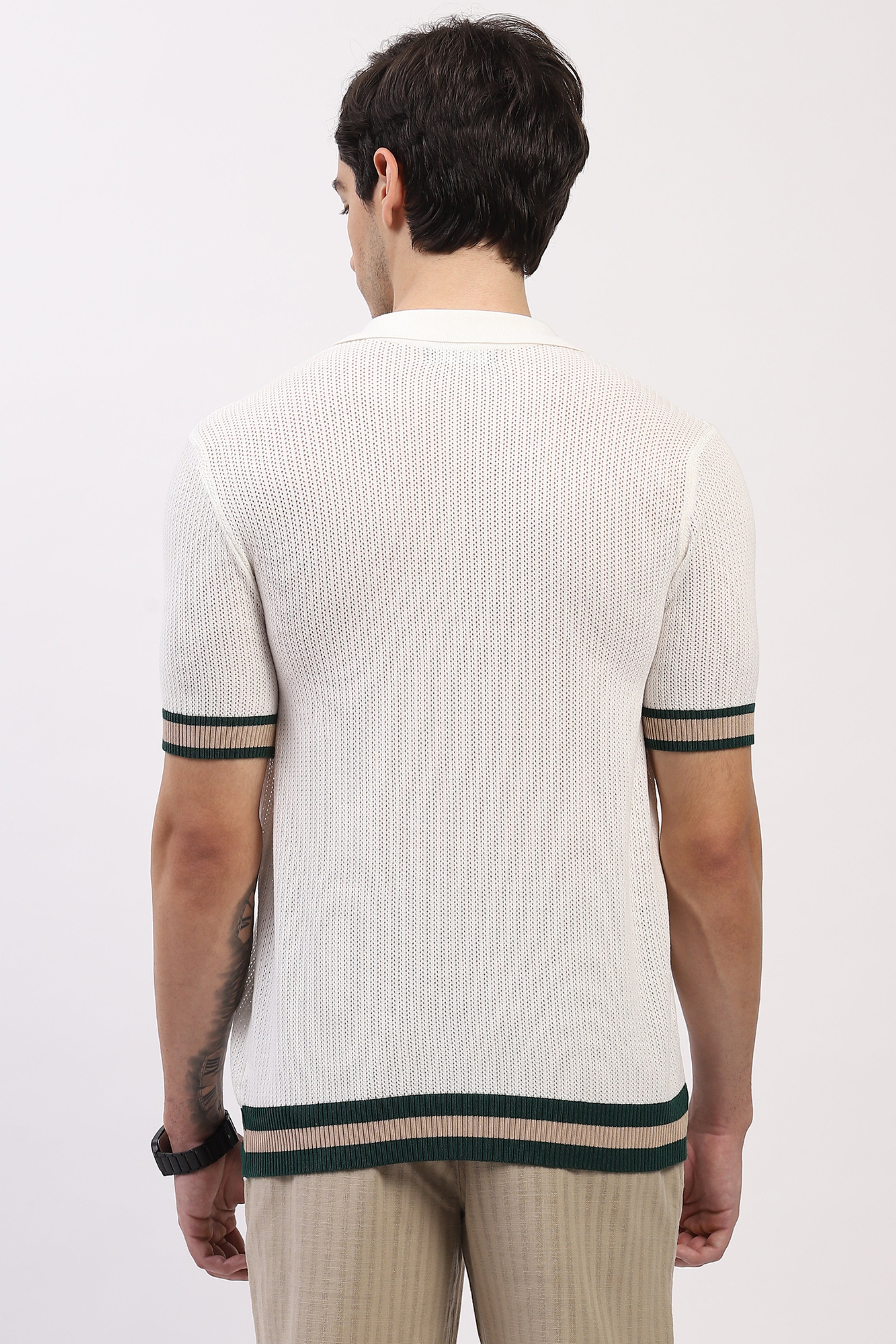 White Cotton Blend Polo T-Shirt