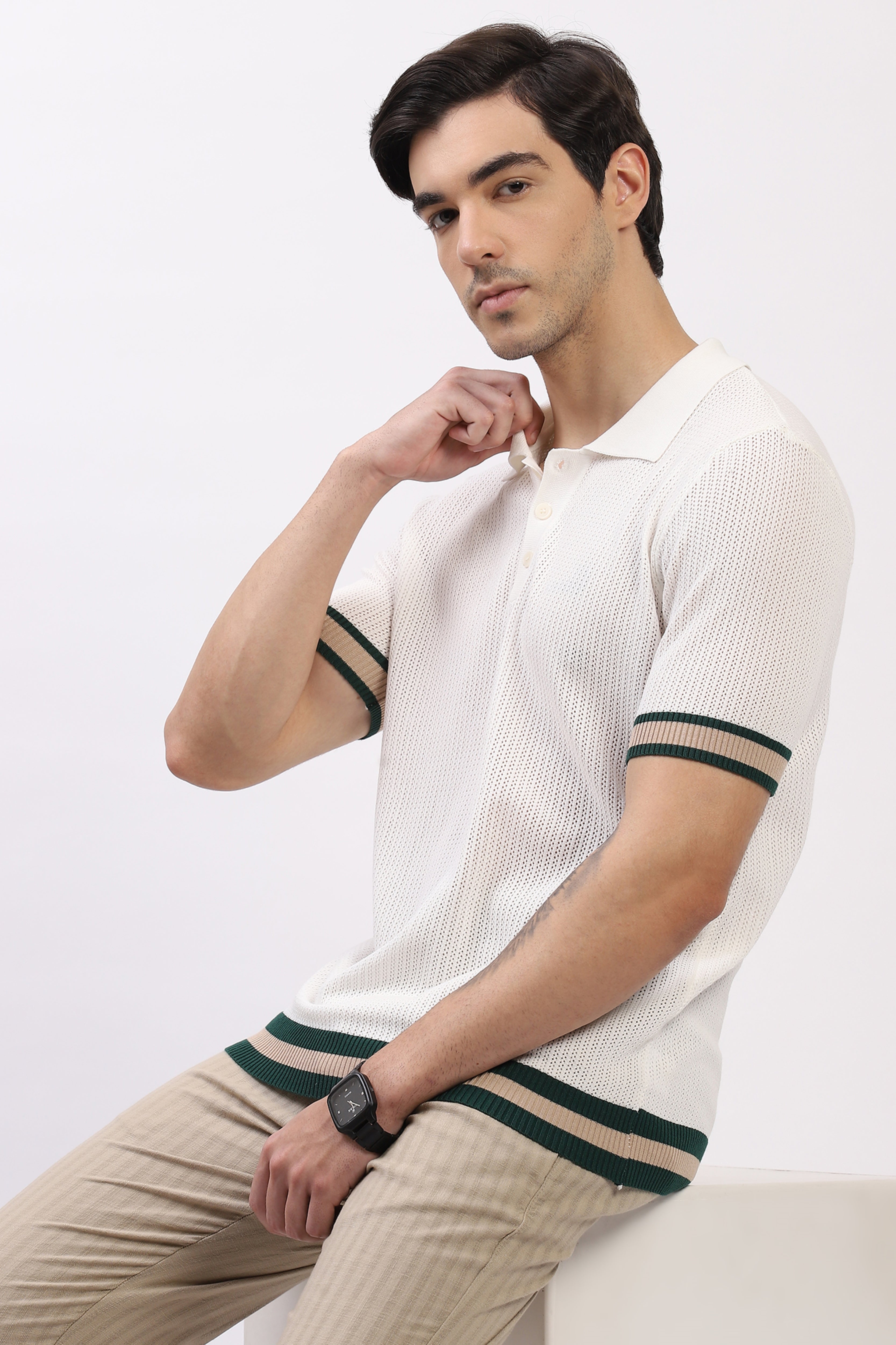 White Cotton Blend Polo T-Shirt
