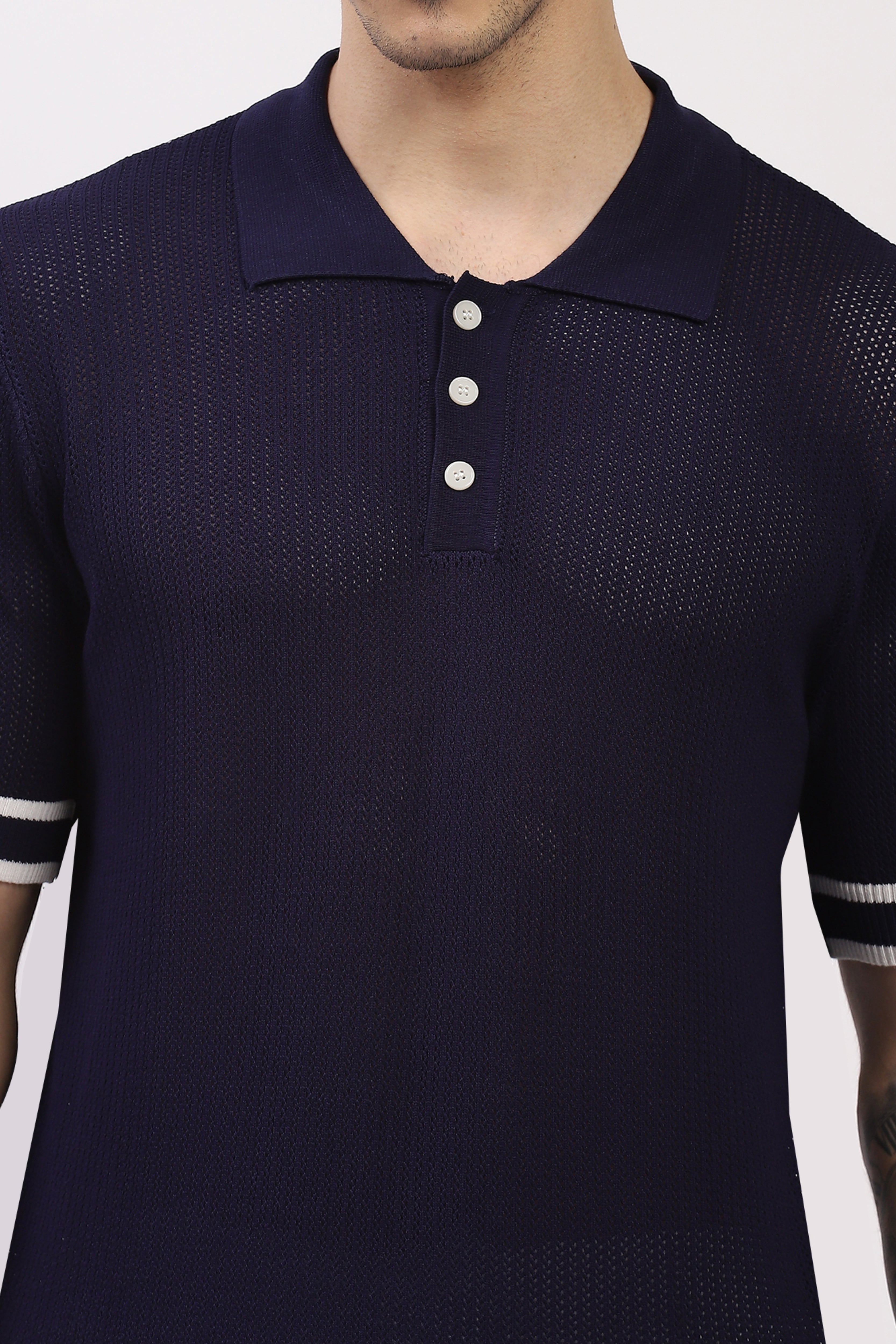 Navy Cotton Blend Polo T-Shirt