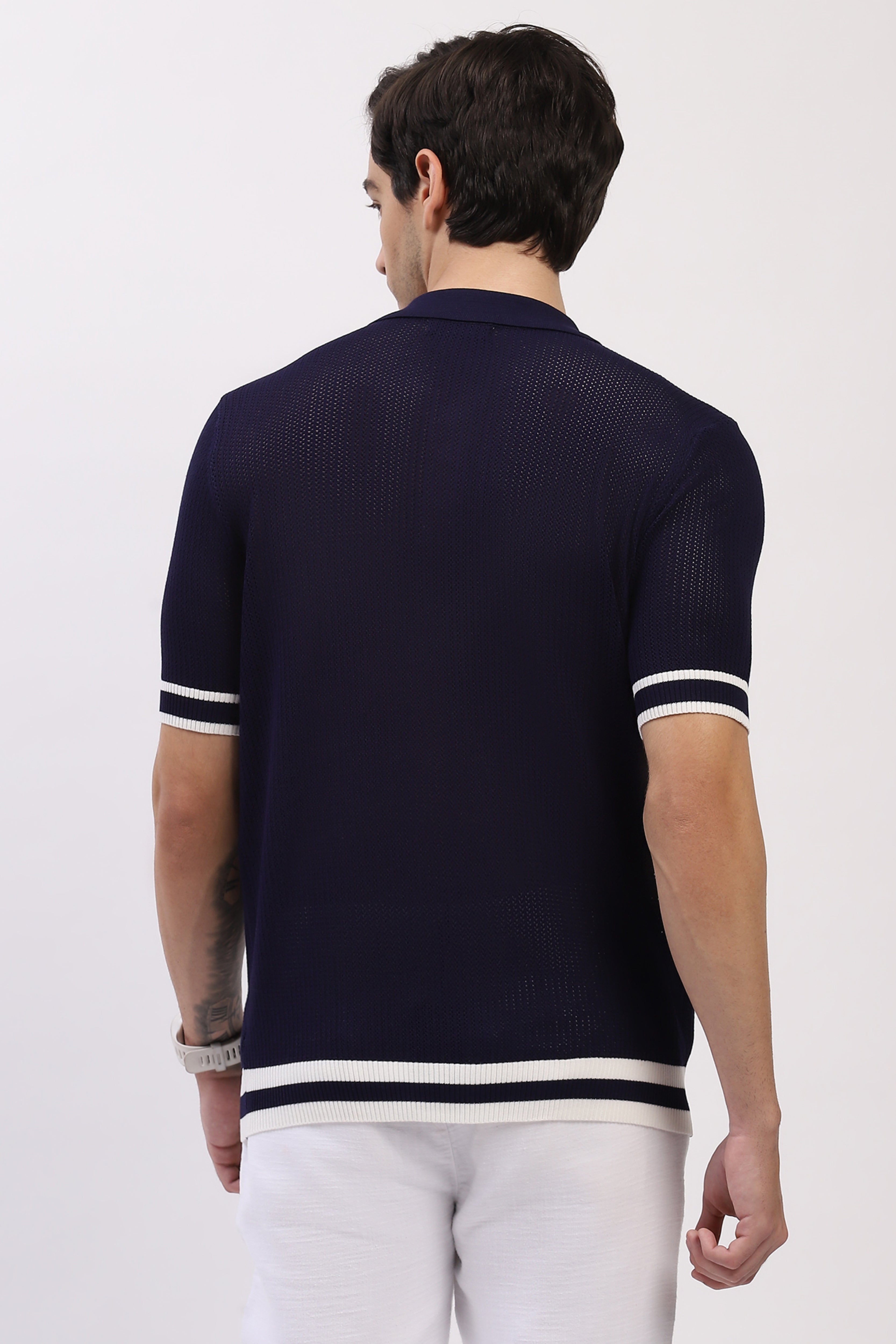 Navy Cotton Blend Polo T-Shirt