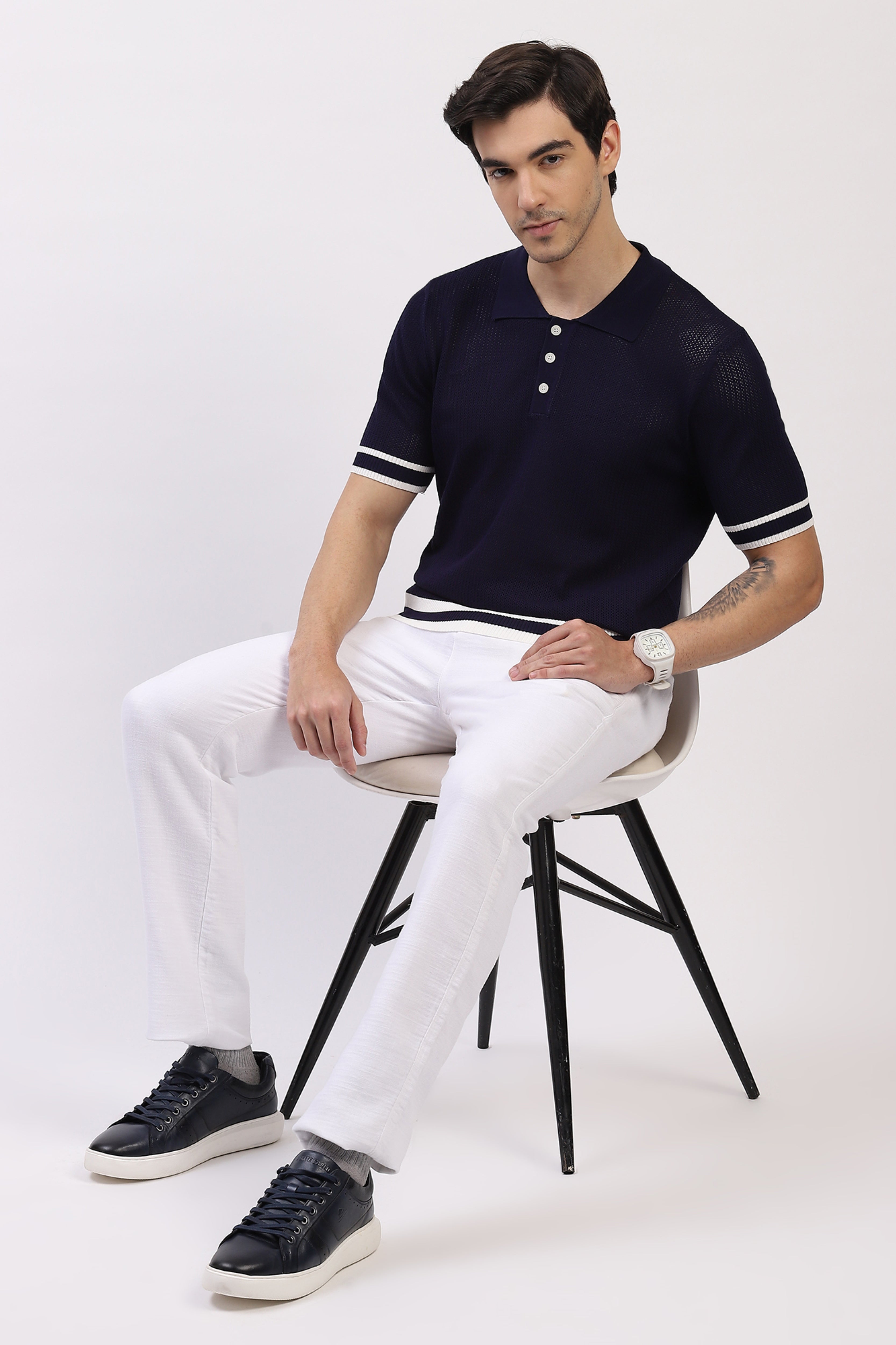 Navy Cotton Blend Polo T-Shirt
