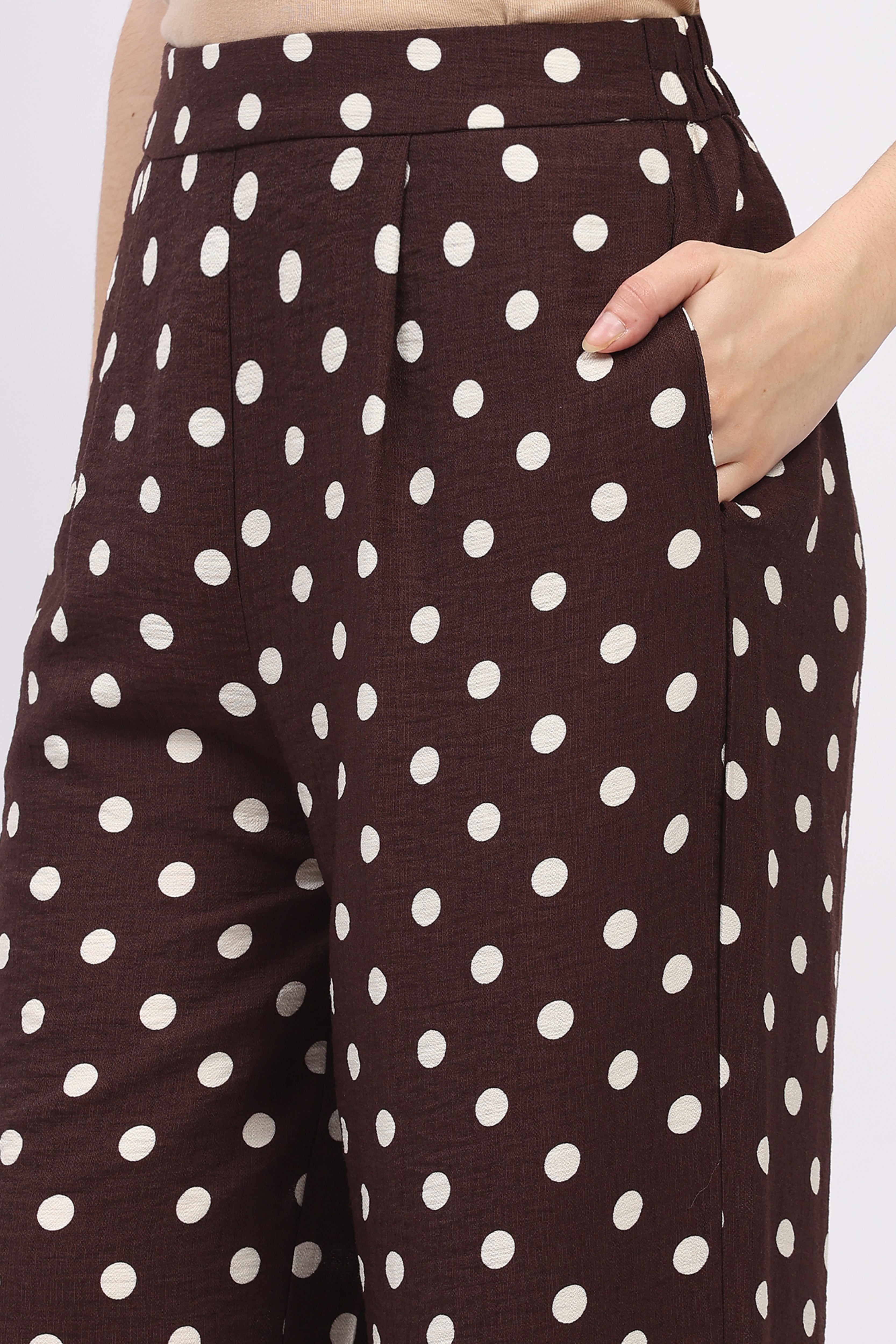 Coffee Brown Polka Dot Top & Lower Set