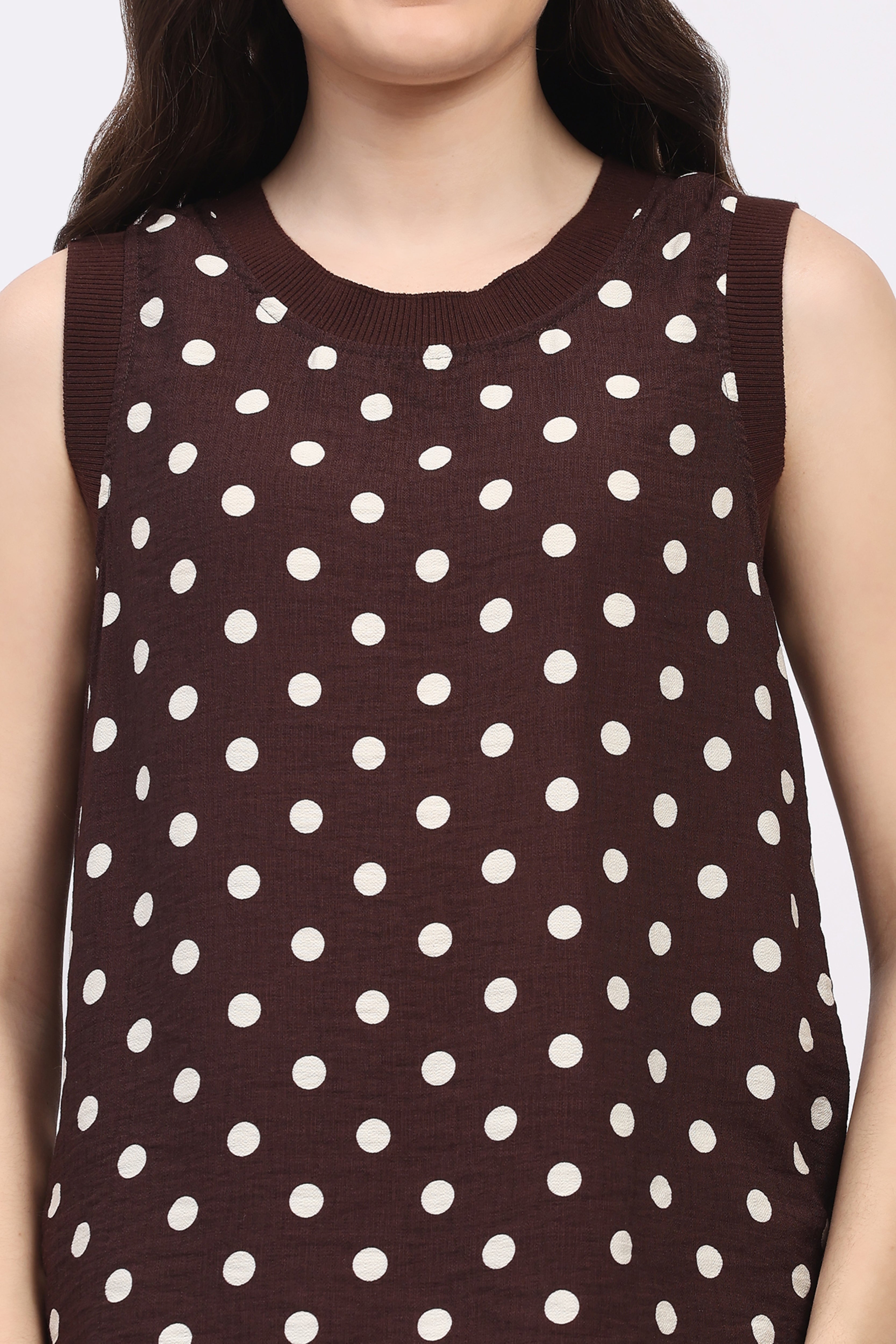 Coffee Brown Polka Dot Top & Lower Set