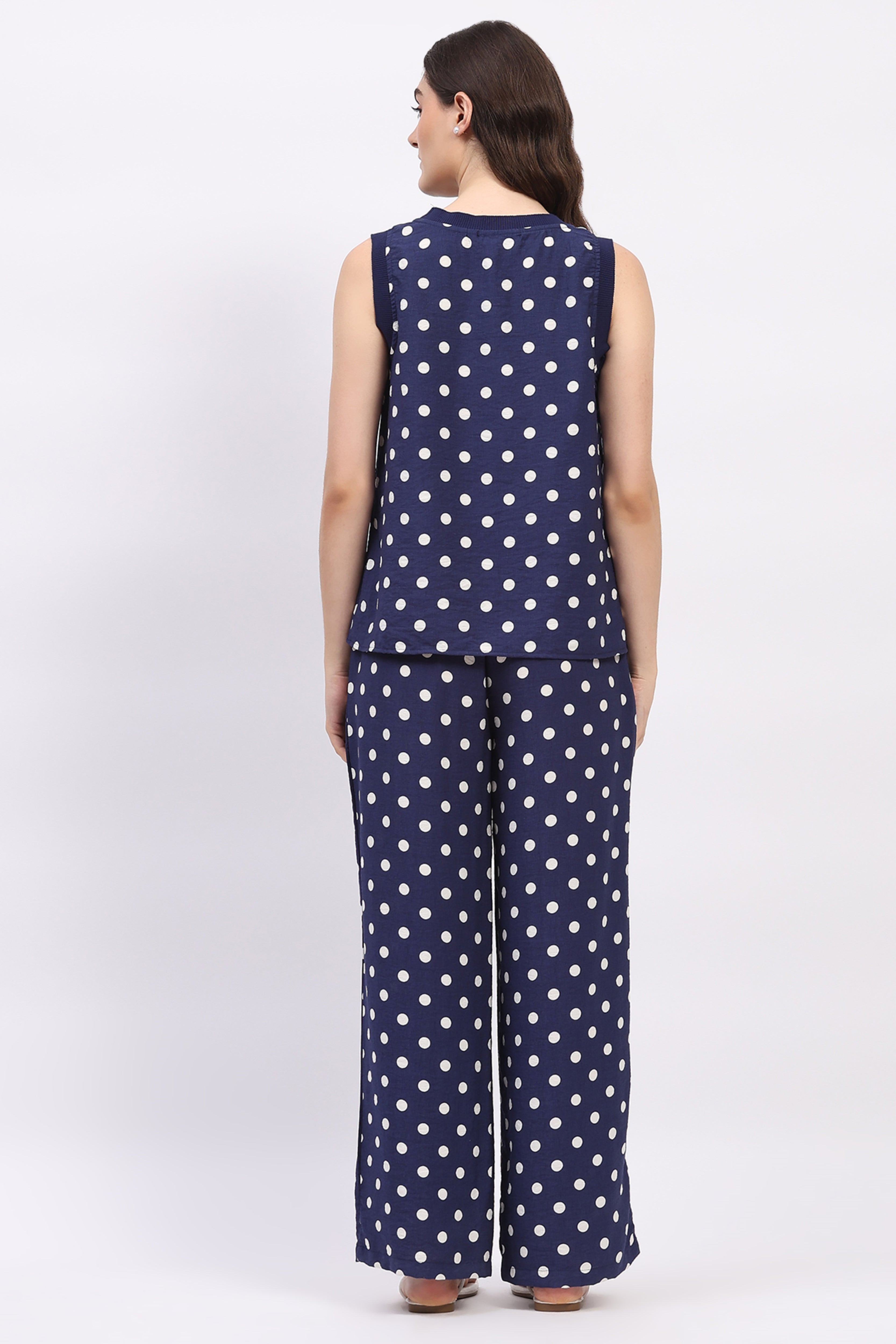 Navy Blue Polka Dot Top & Lower Set