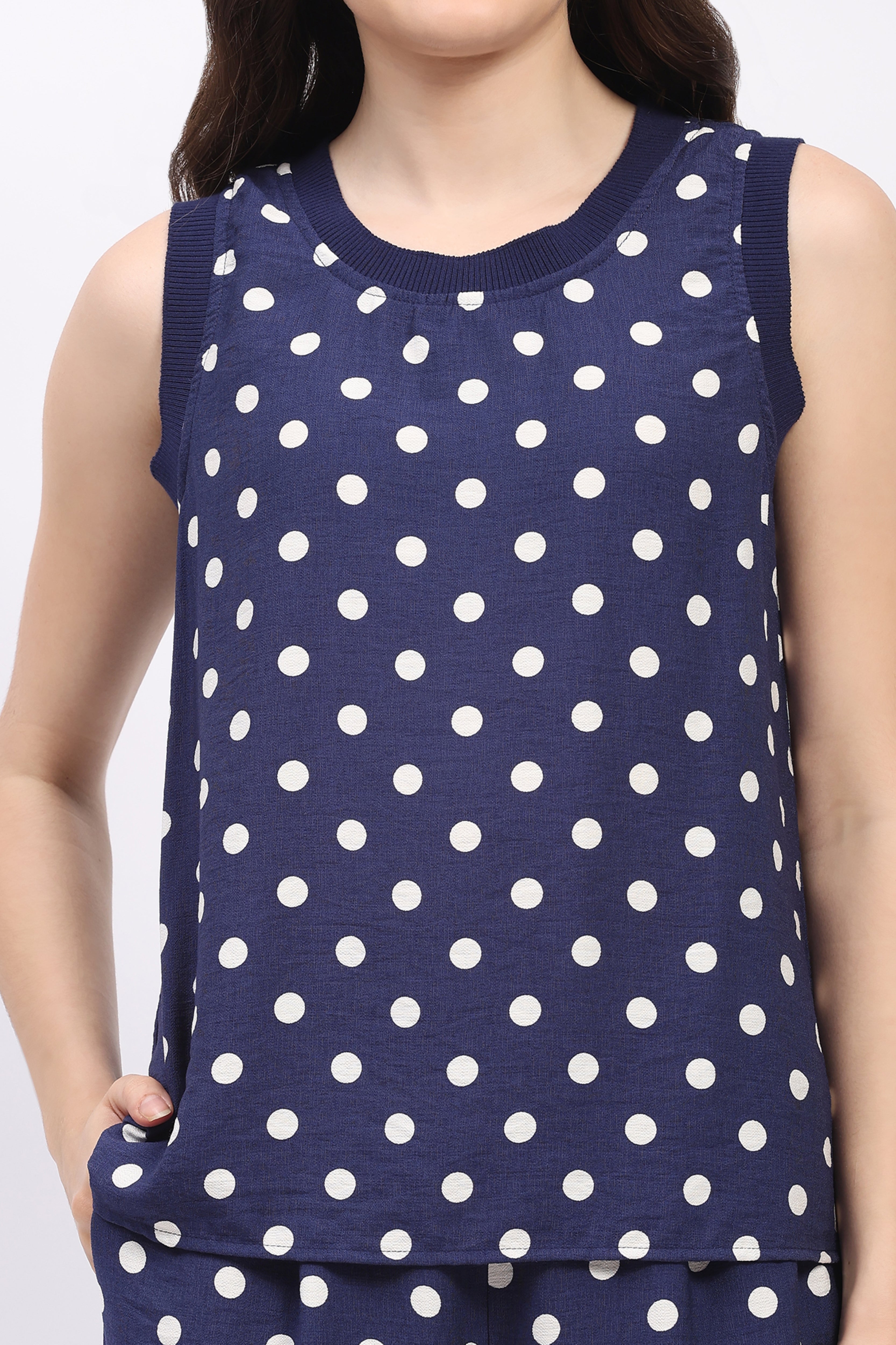 Navy Blue Polka Dot Top & Lower Set