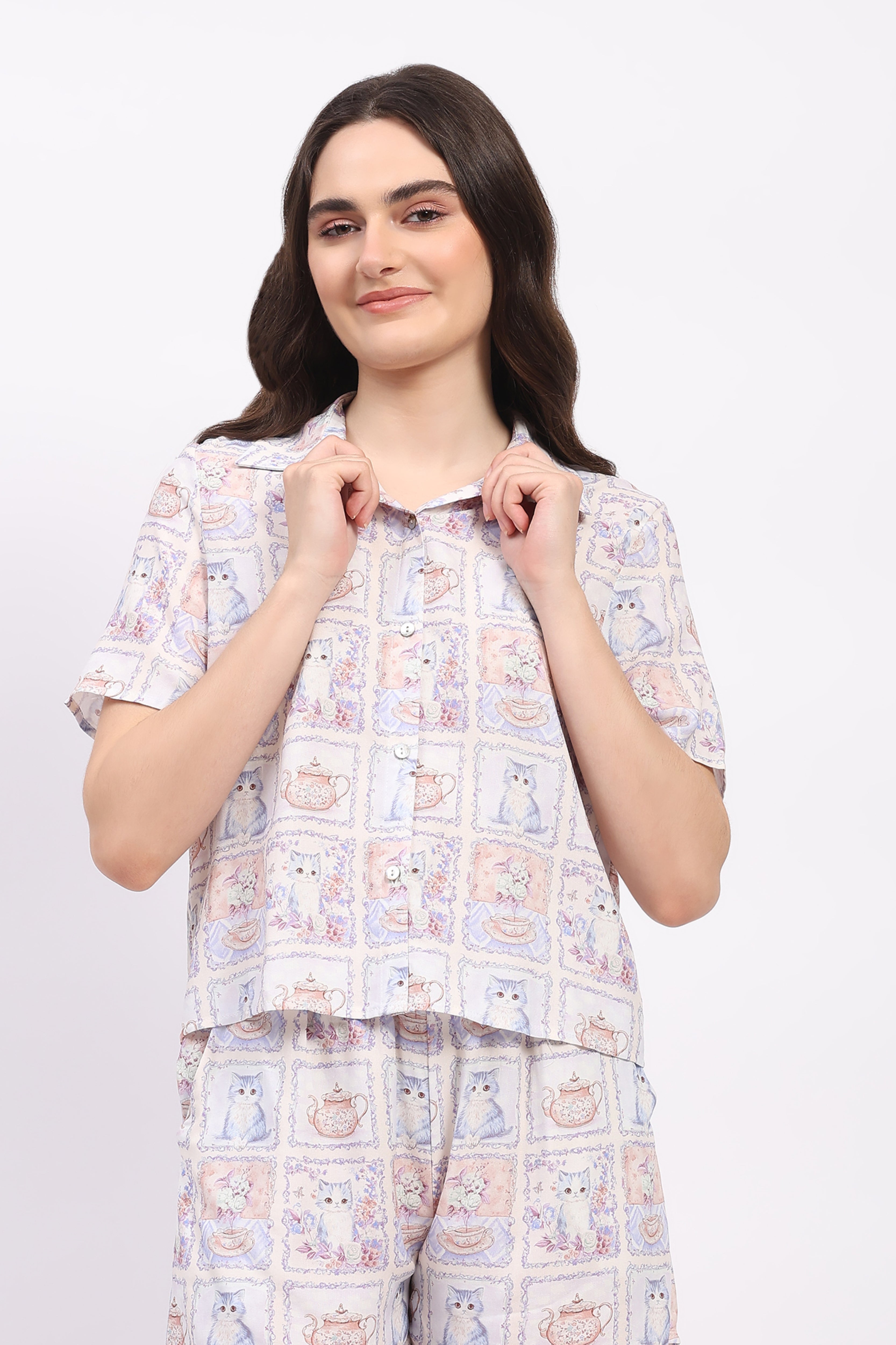 Mauve Quirky Print Rayon Shirt