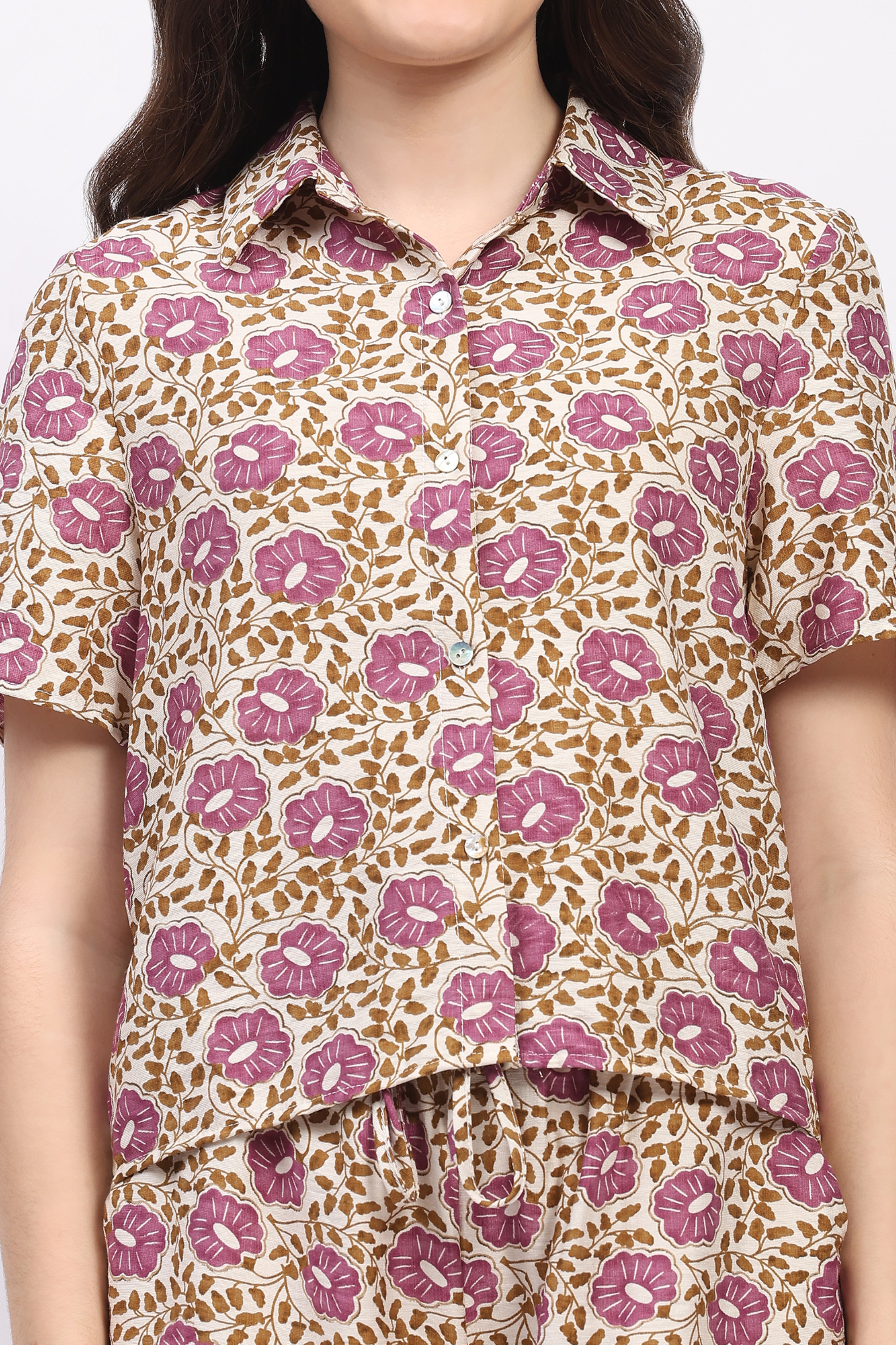 Violet Floral Print Rayon Shirt