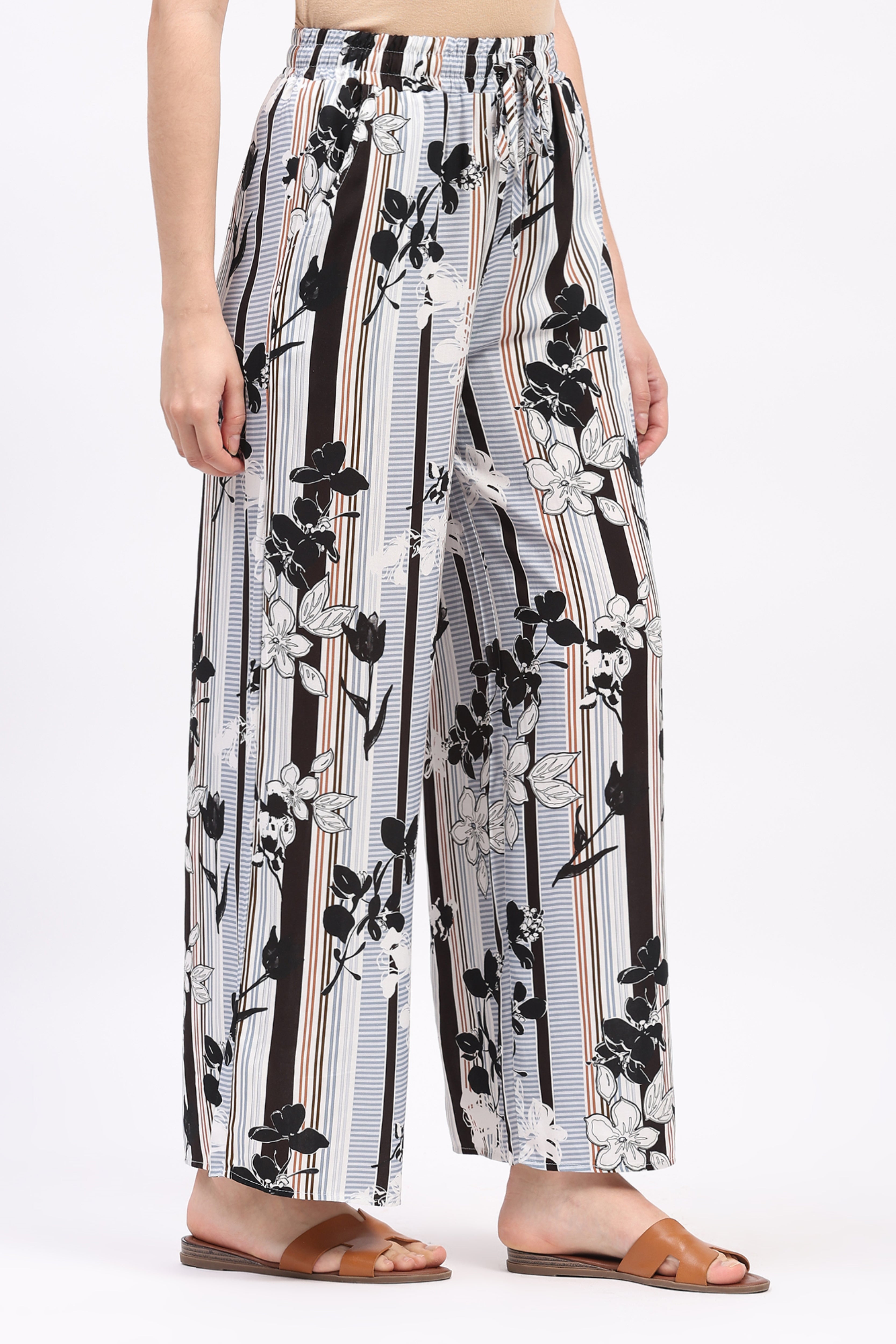 Multicolor Floral Striped Rayon Lower