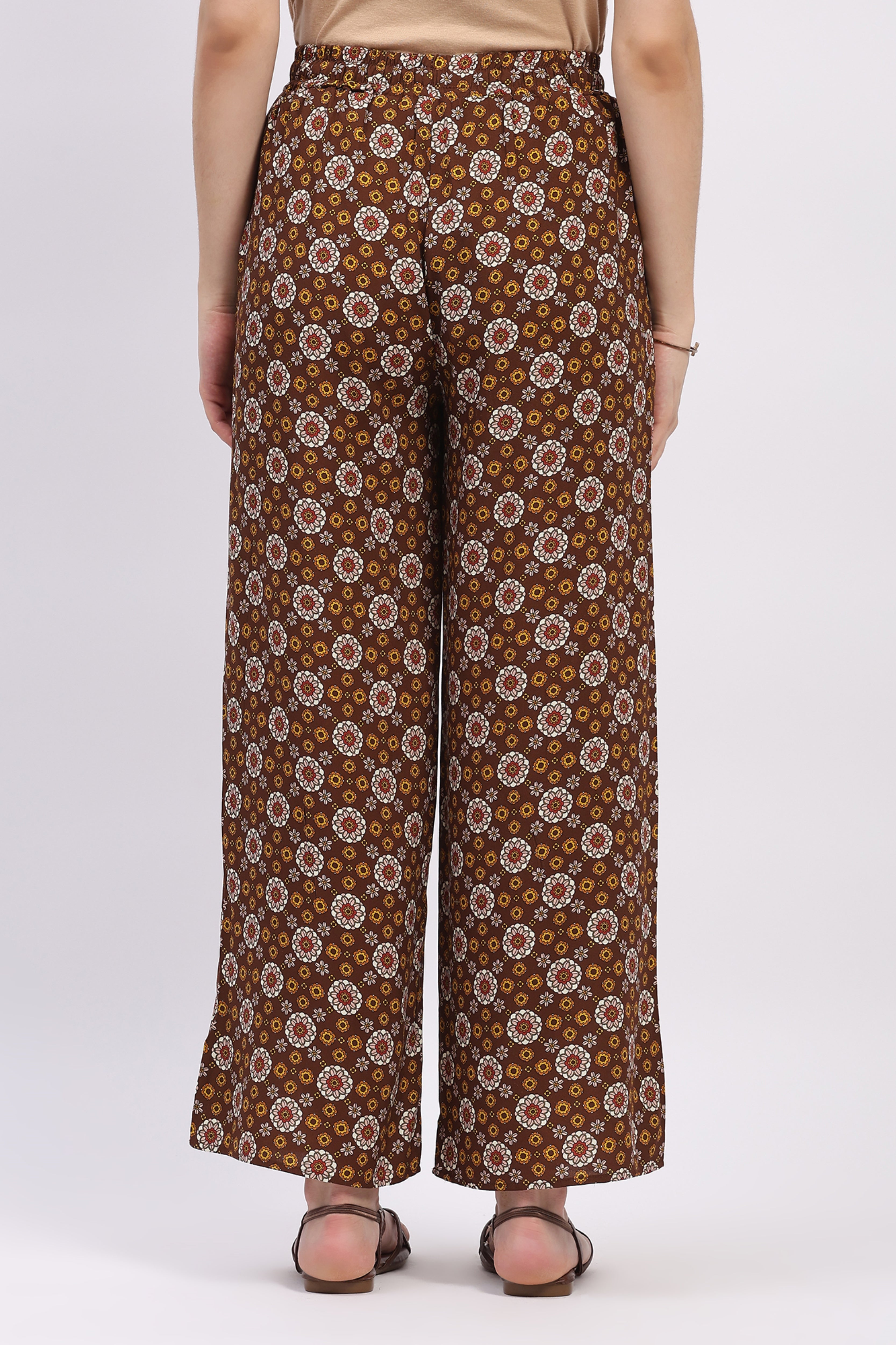 Brown Floral Print Cotton Lower