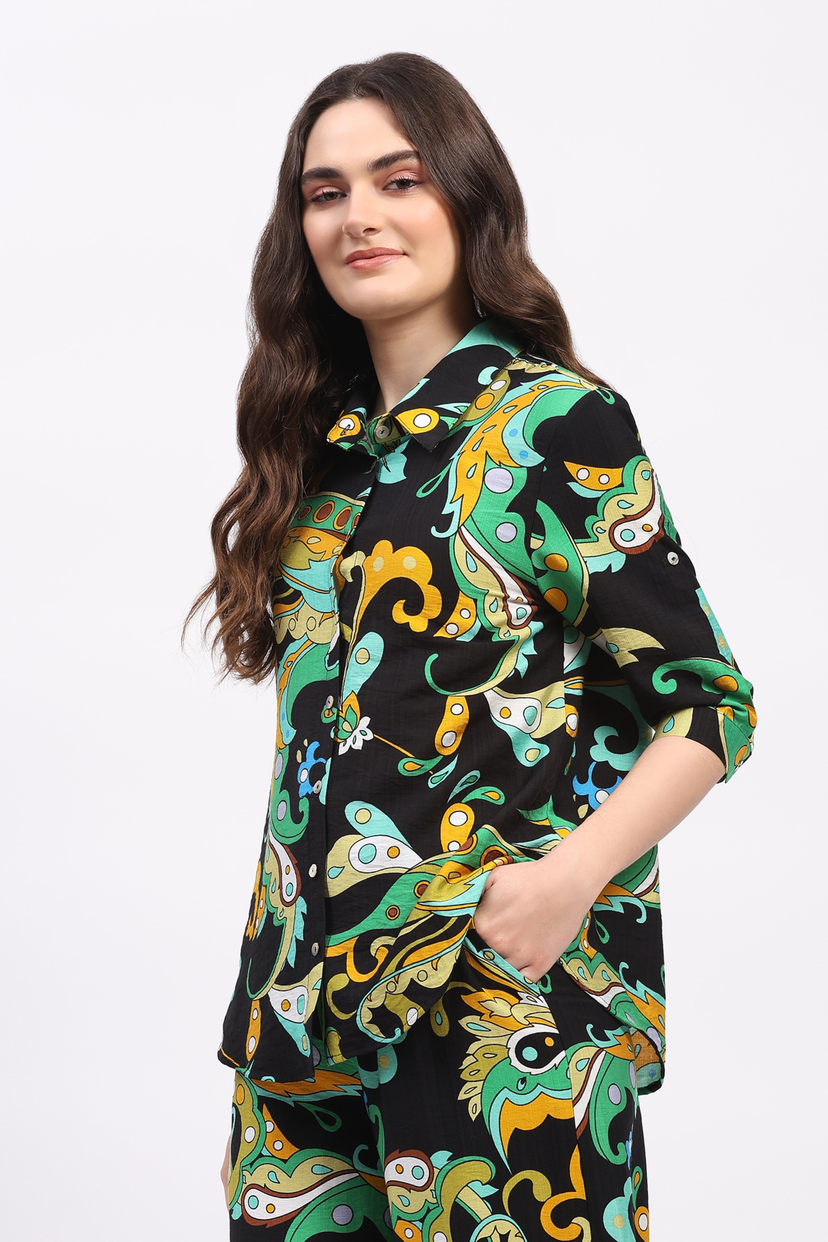 Multilcolor Abstract Print Rayon Co-ord Set