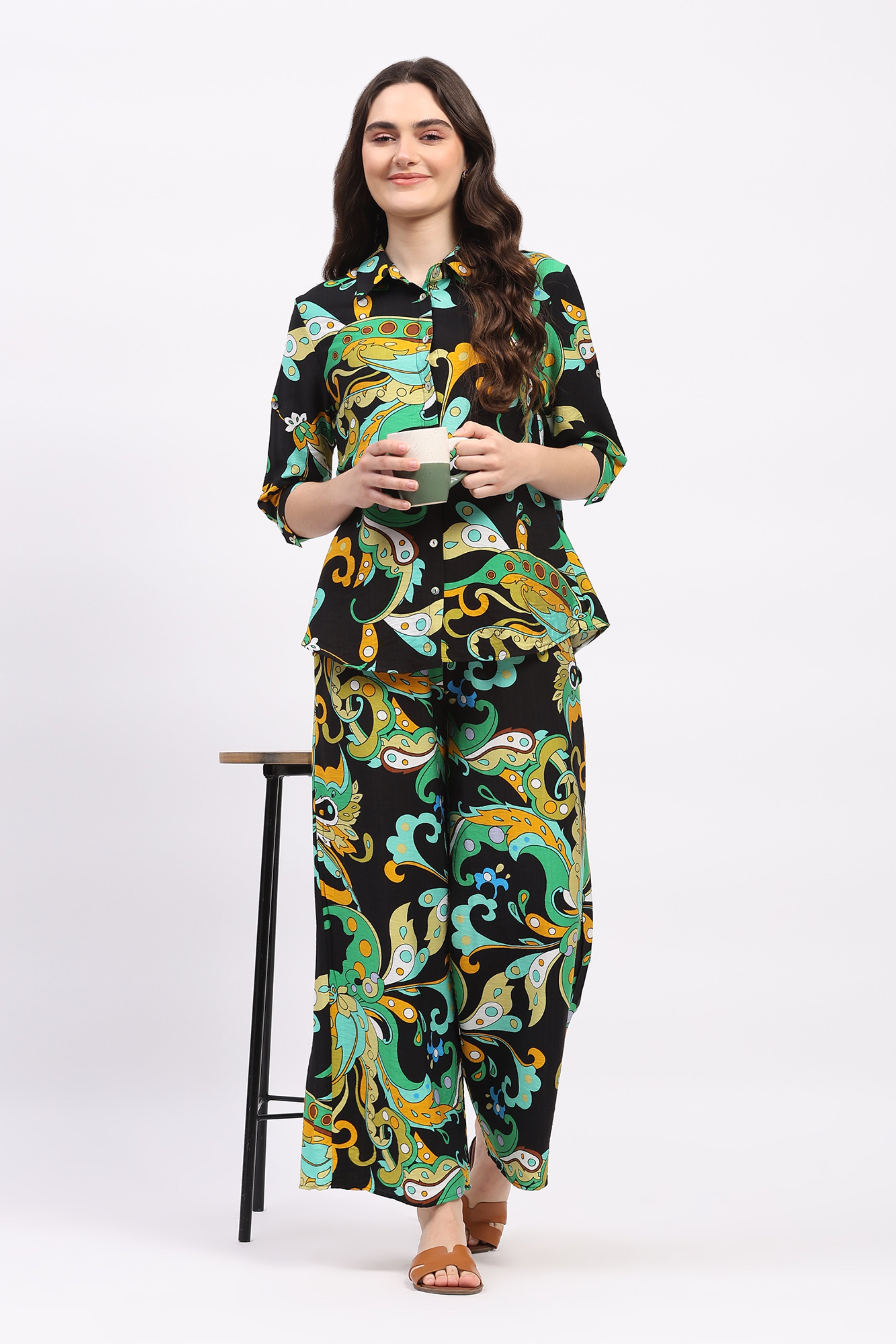 Multilcolor Abstract Print Rayon Co-ord Set