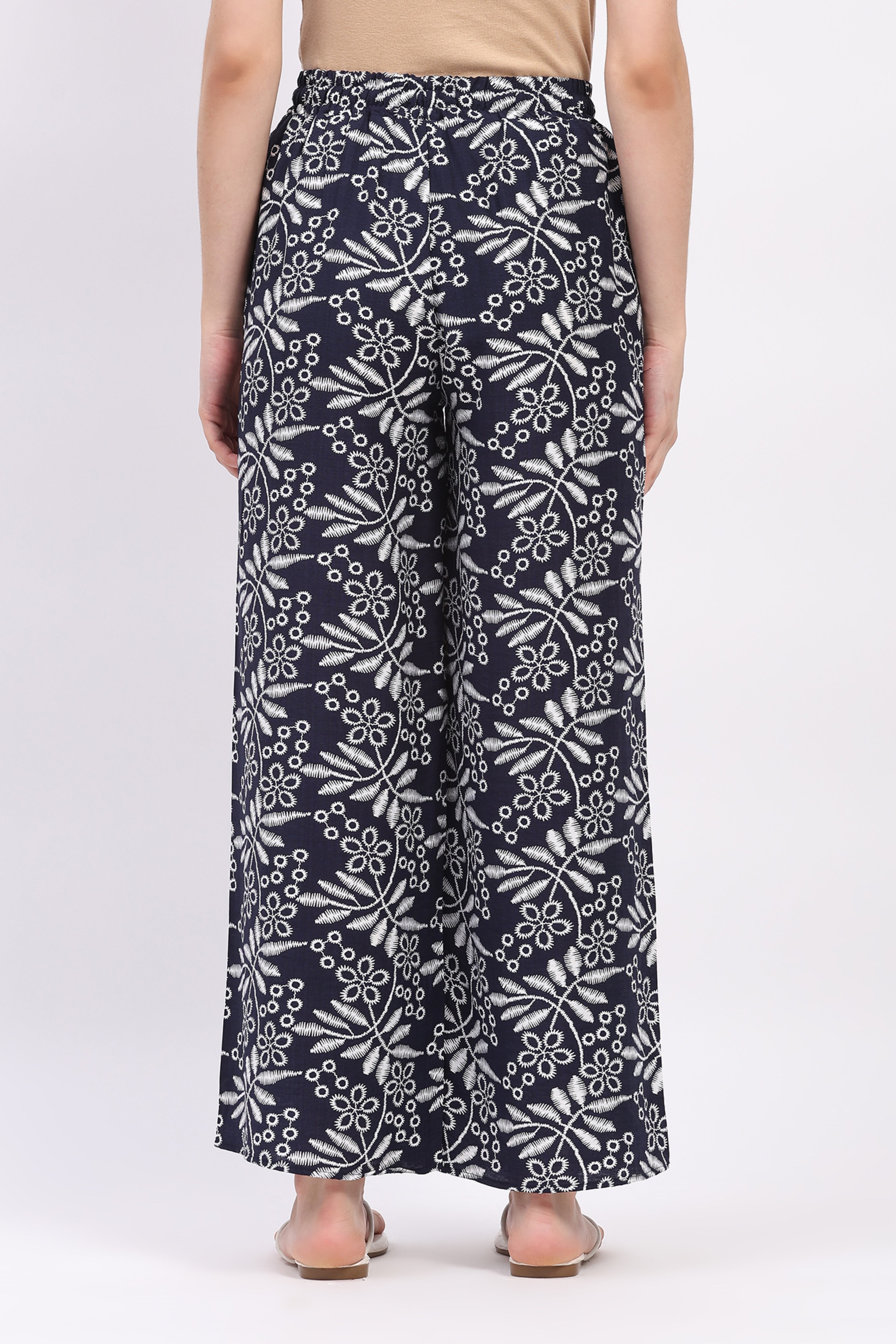 Navy Blue Leaf & Floral Print Rayon Co-ord Set