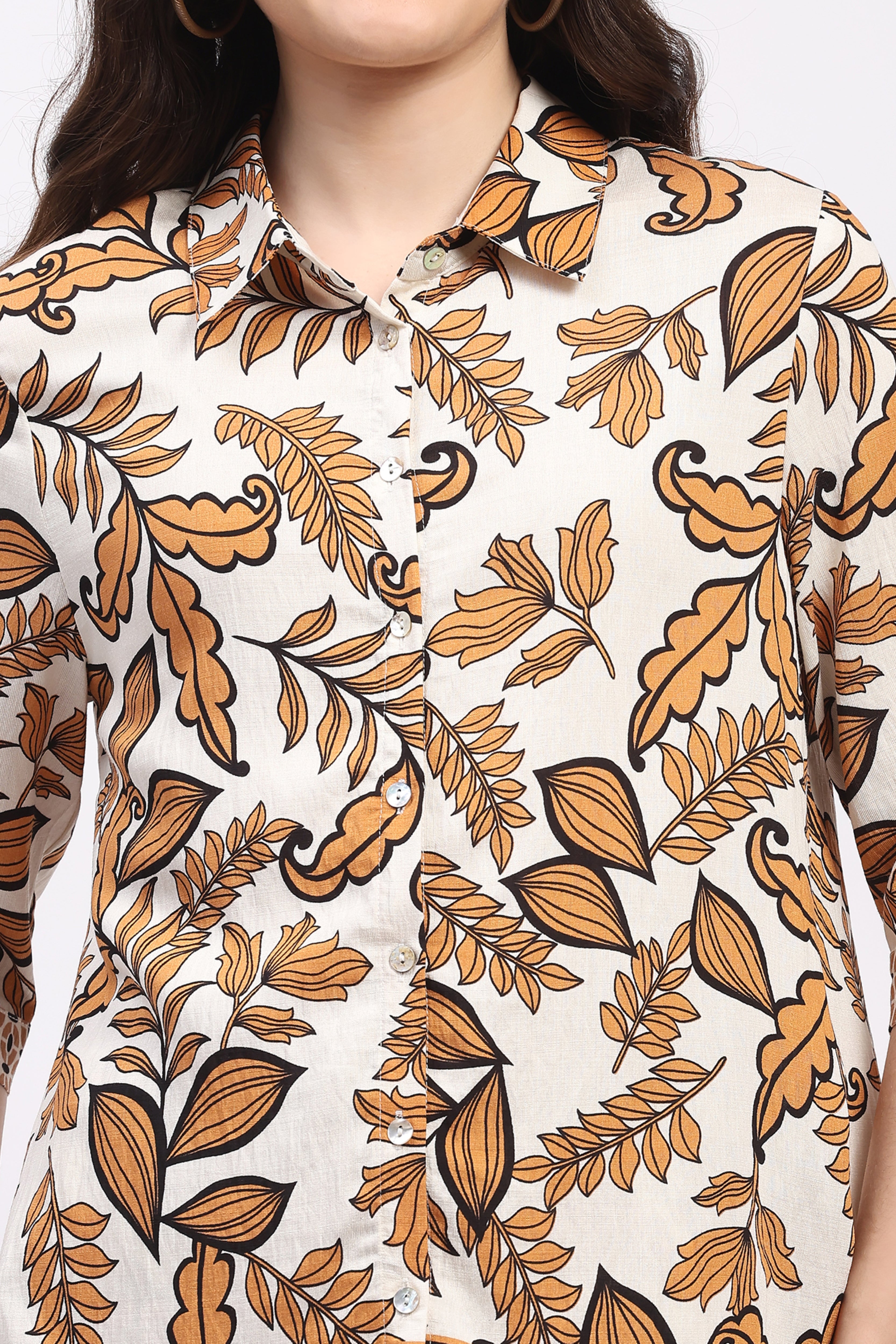 Orange Floral Print Rayon Co-ord Set