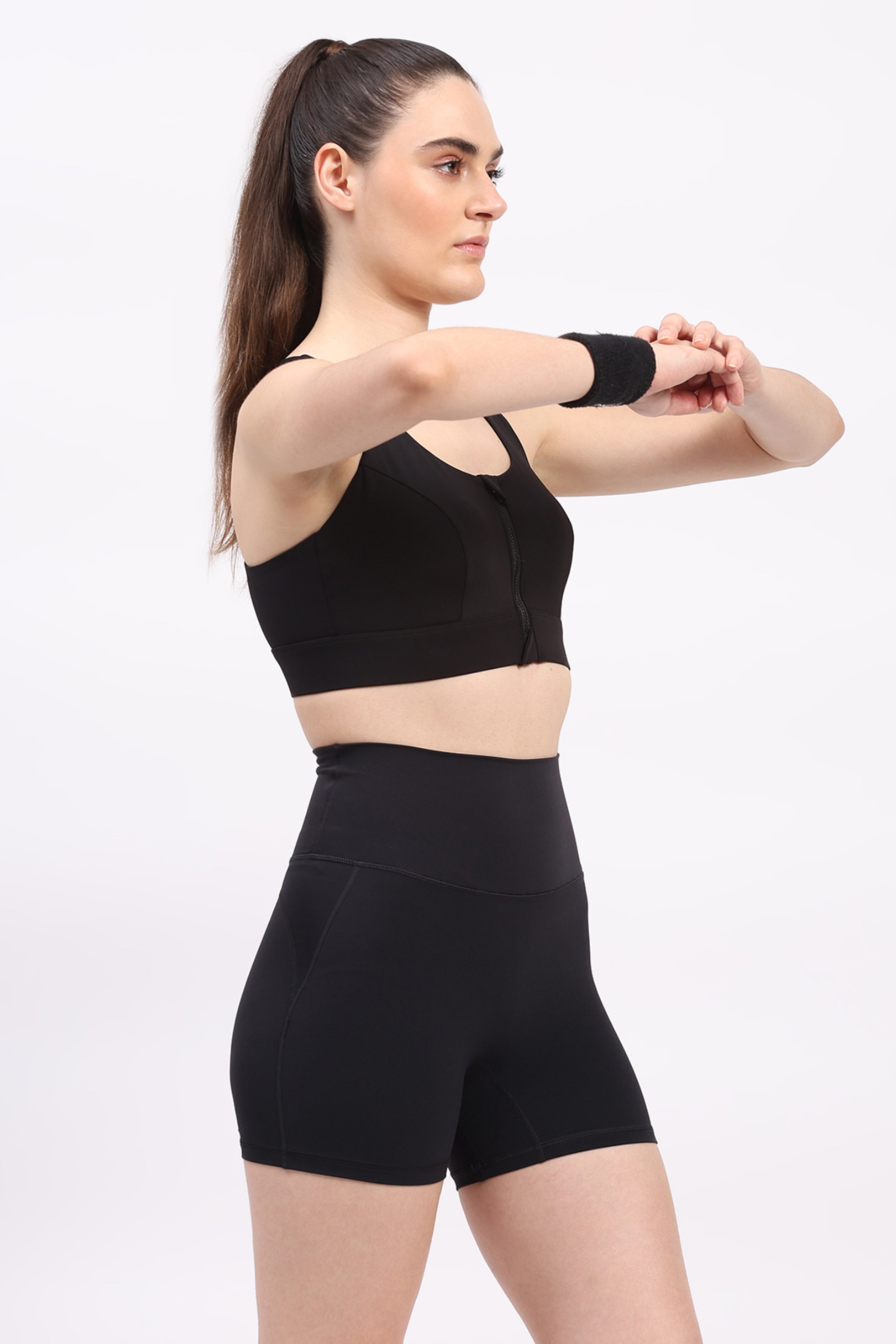 Black Front Zip Racerback Sports Bra