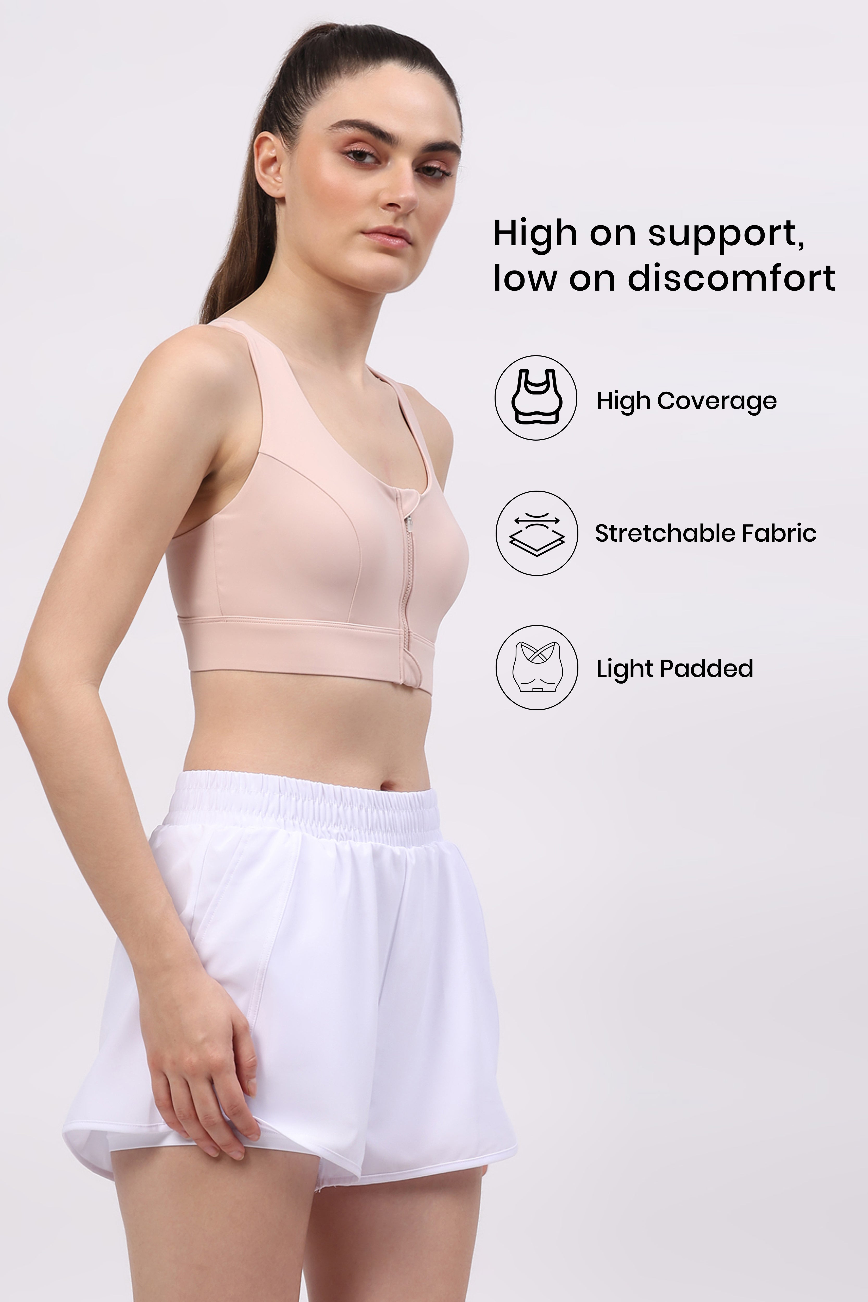 Pink Front Zip Racerback Sports Bra