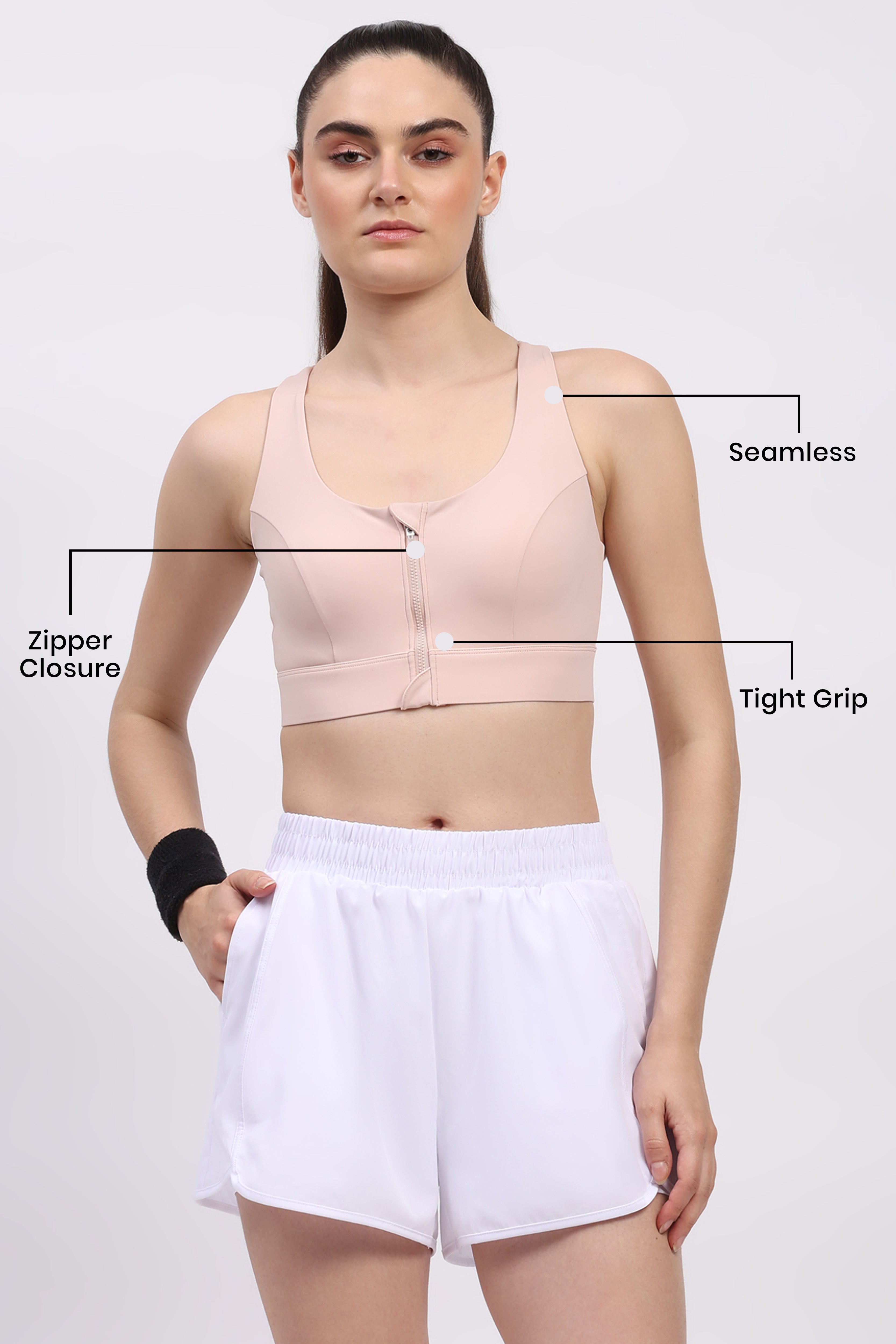 Pink Front Zip Racerback Sports Bra