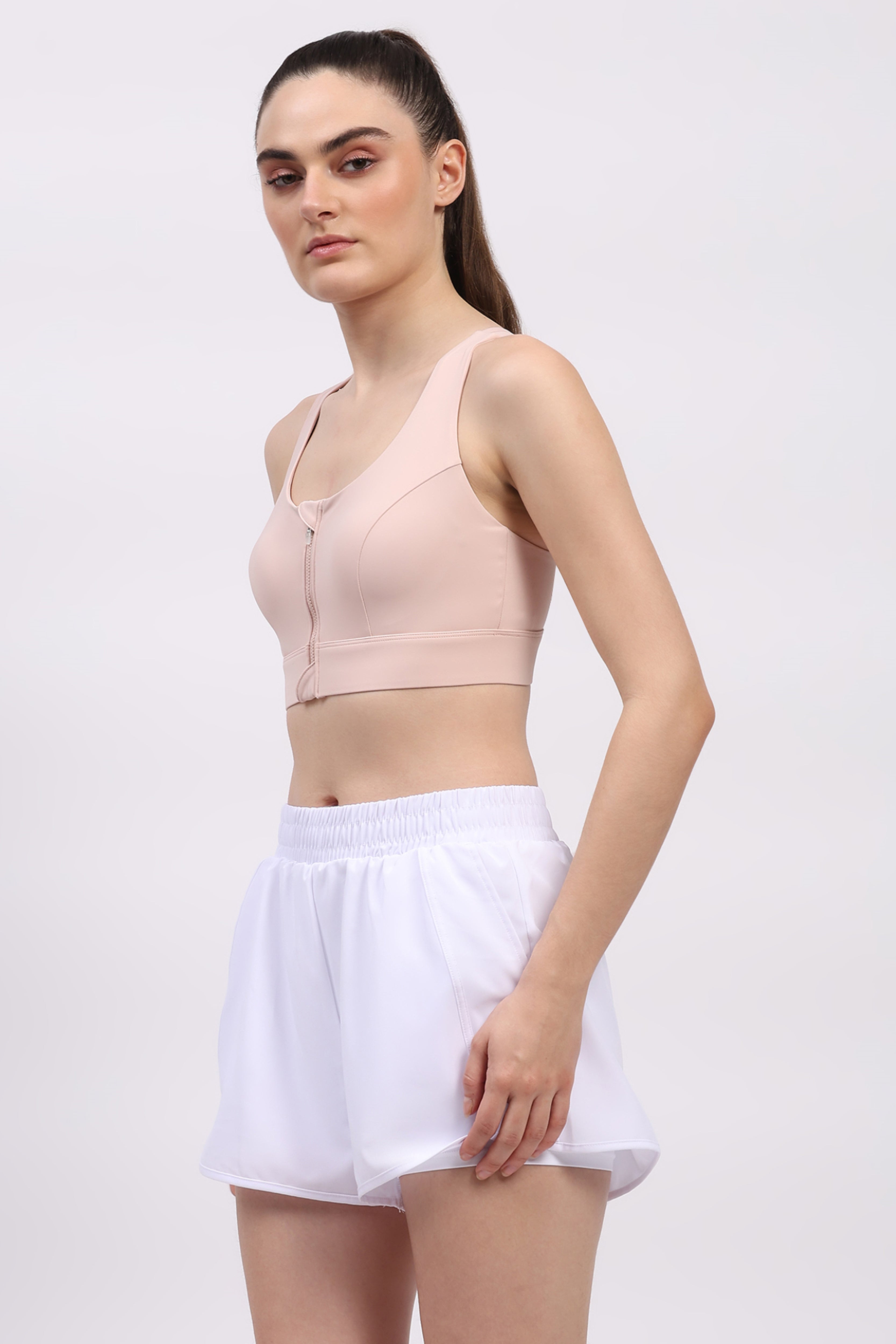 Pink Front Zip Racerback Sports Bra