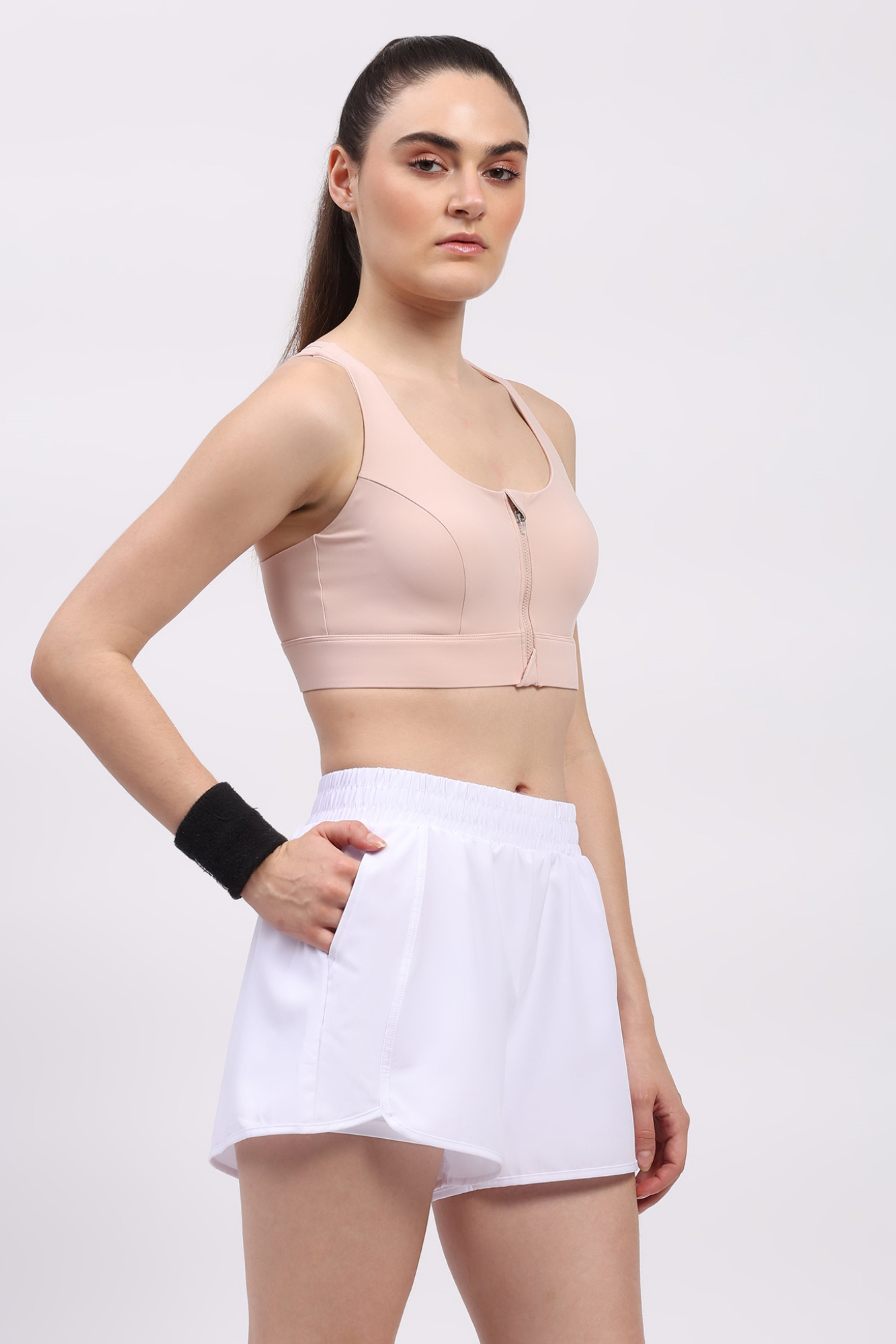 Pink Front Zip Racerback Sports Bra