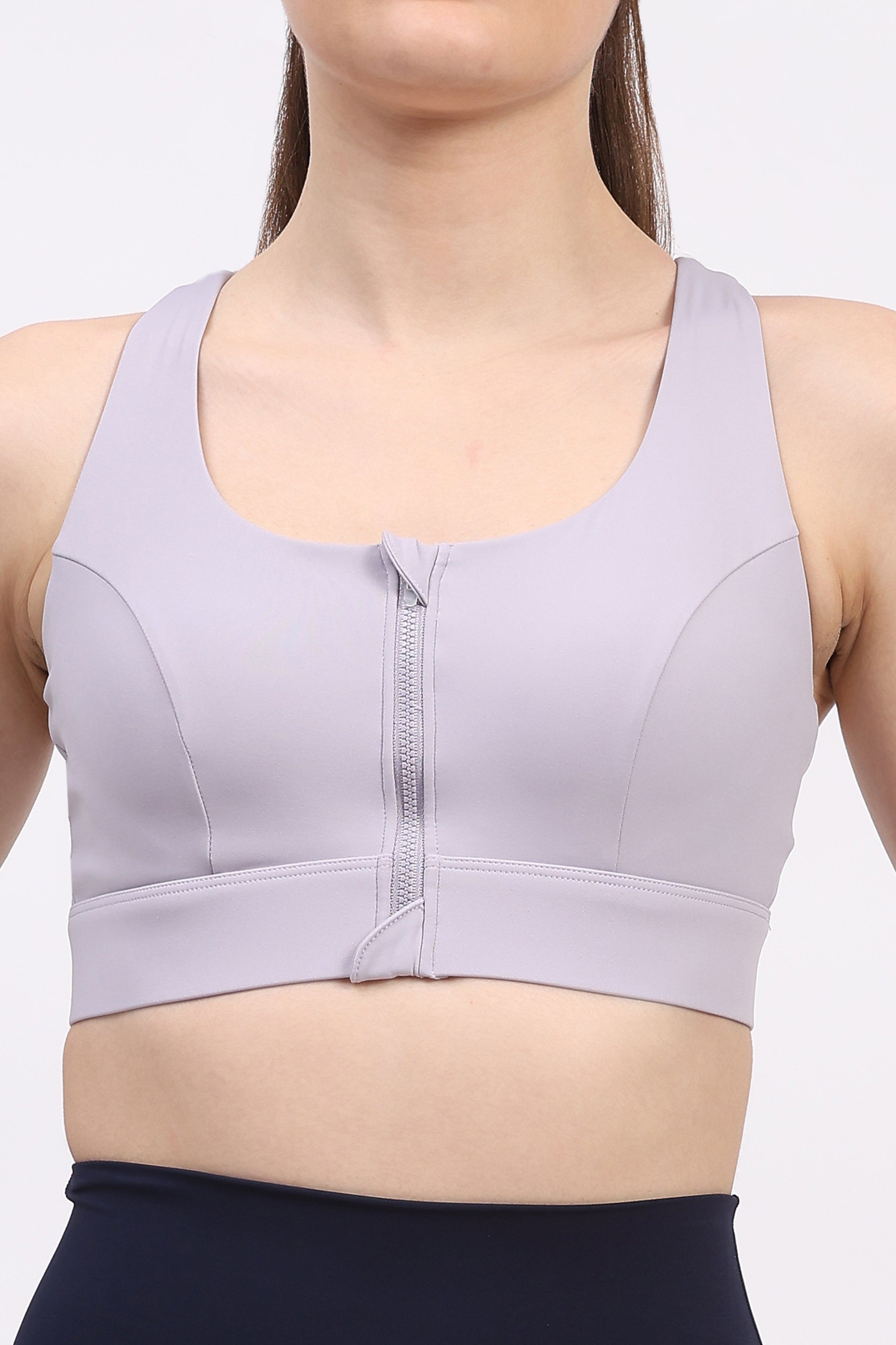 Lavender Front Zip Racerback Sports Bra