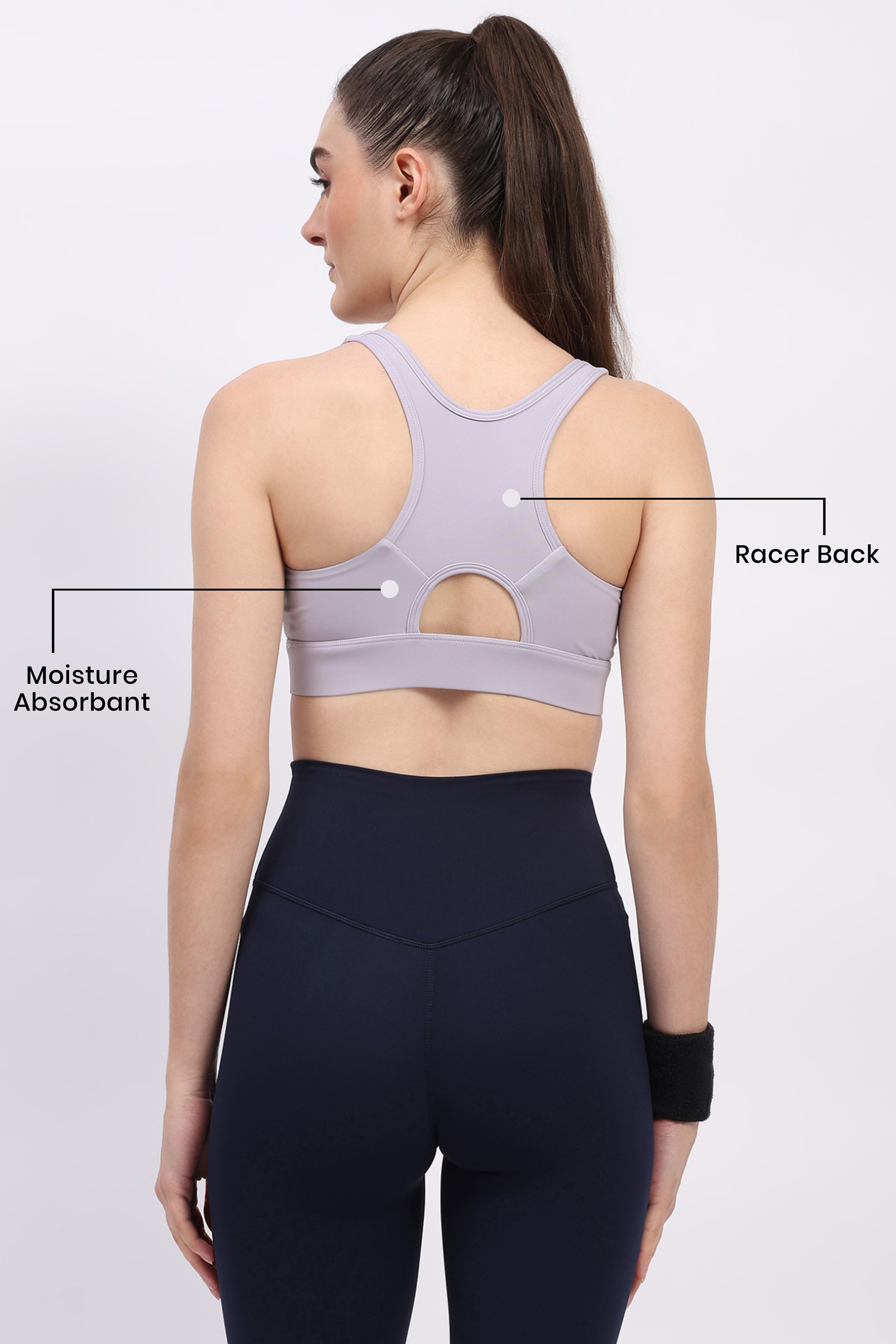 Lavender Front Zip Racerback Sports Bra