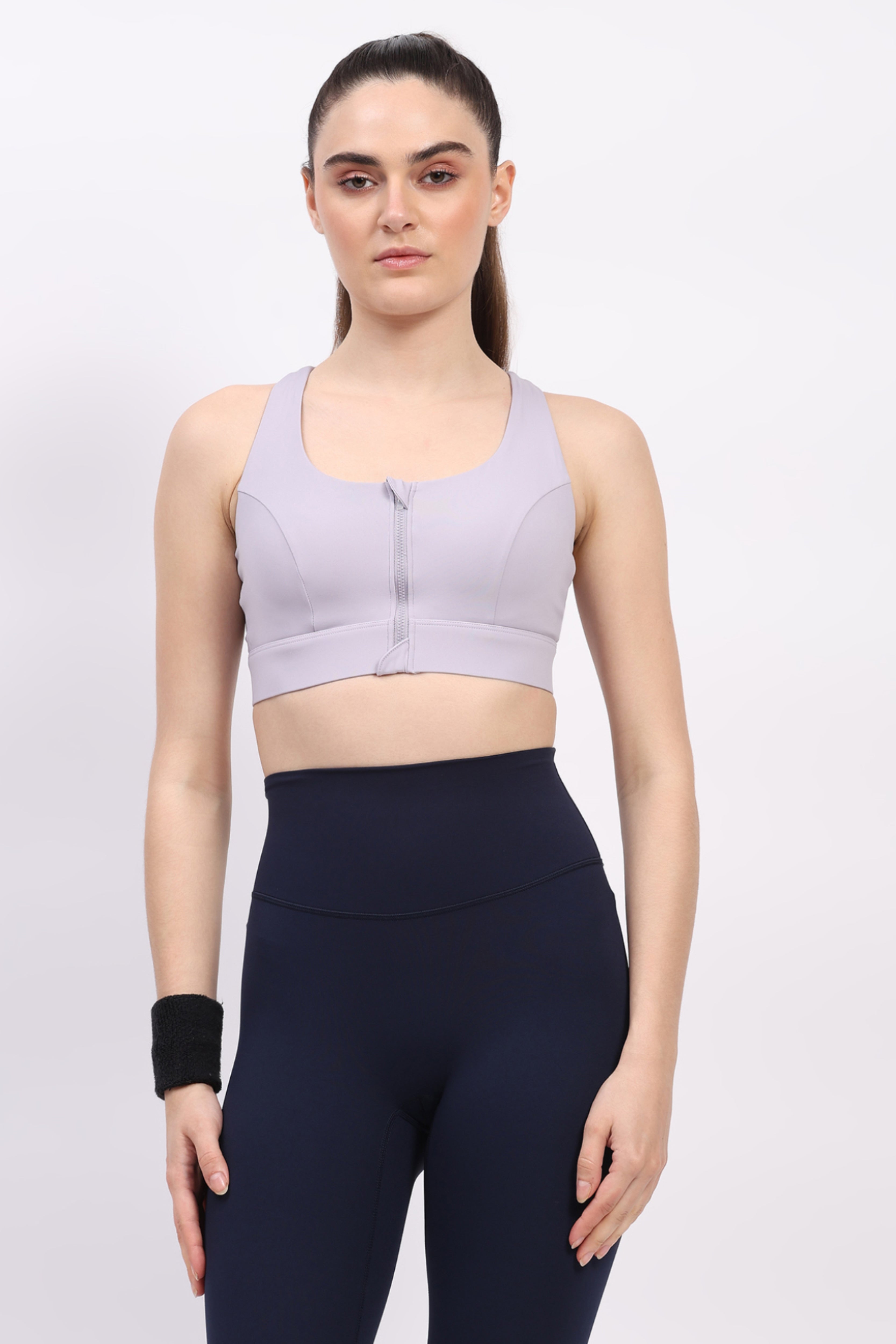Lavender Front Zip Racerback Sports Bra