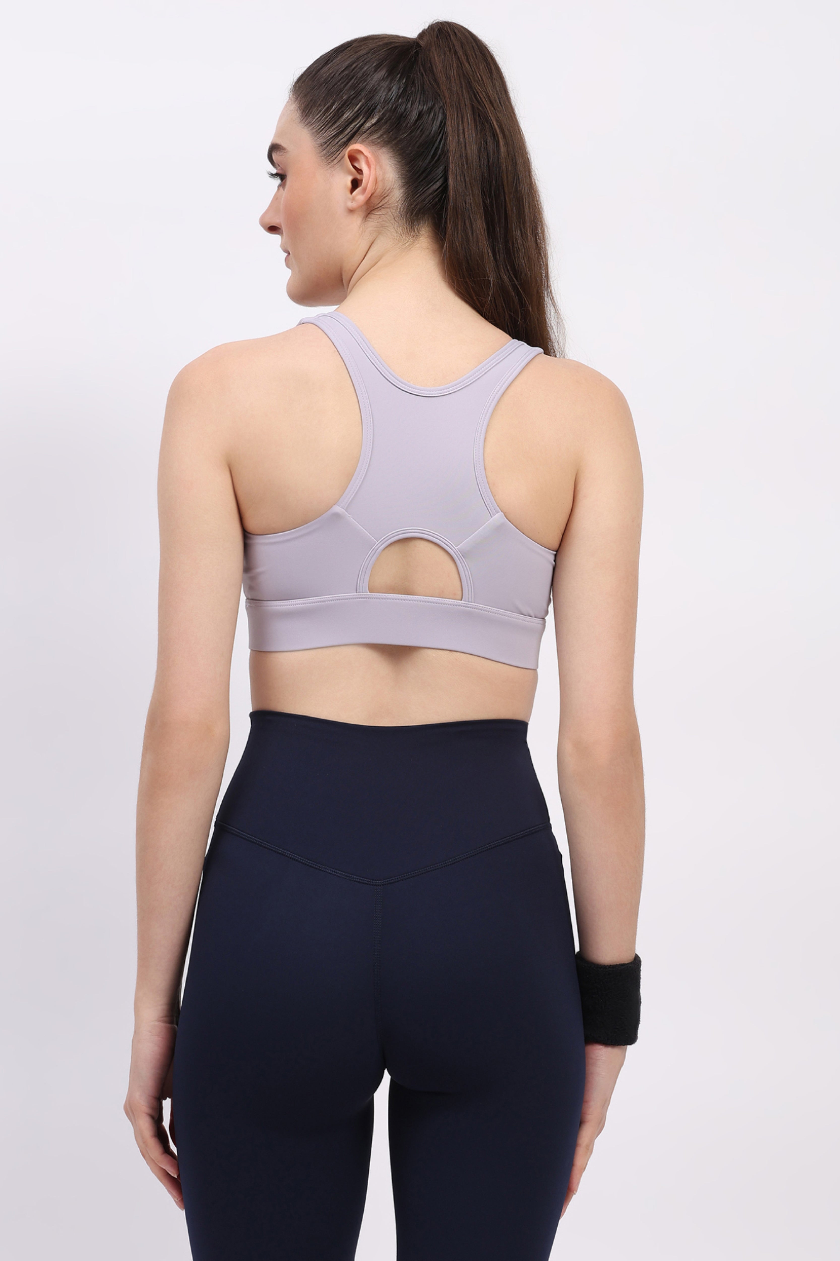Lavender Front Zip Racerback Sports Bra